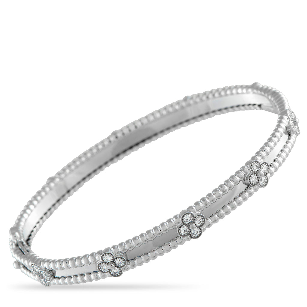 Van Cleef & Arpels Perlee Sweet Clover 18K White Gold 0.68ct Diamond Bracelet – Intricate beadwork adds texture and dimension