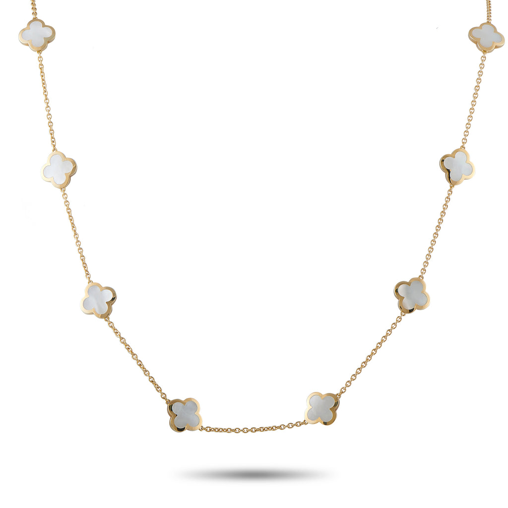 Van Cleef & Arpels Pure Alhambra 18K Yellow Gold Mother of Pearl 14-Motif Necklace – Clean lines and a classic sense of sophi