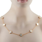 Van Cleef & Arpels Pure Alhambra 18K Yellow Gold Mother of Pearl 14-Motif Necklace