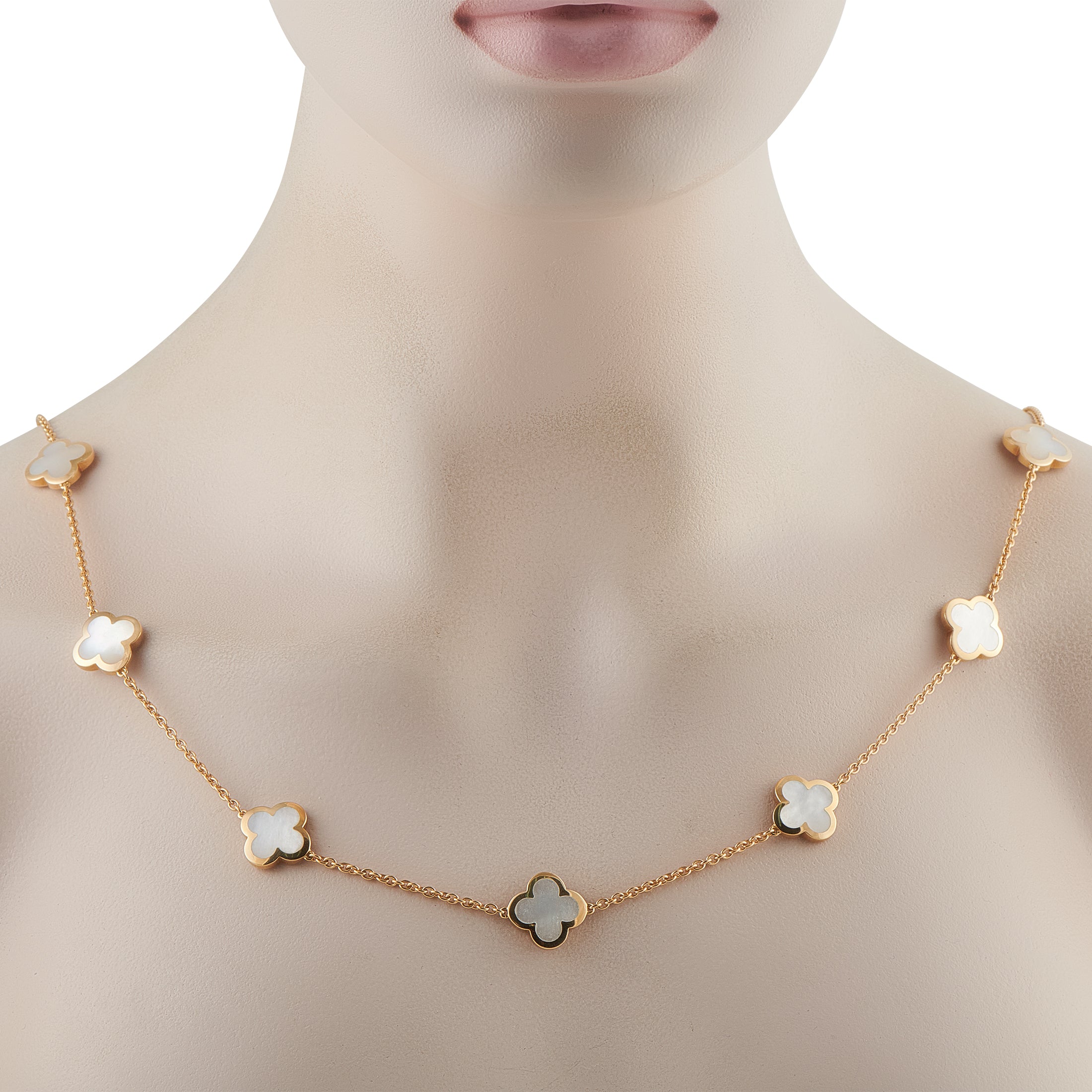 Van Cleef & Arpels Pure Alhambra 18K Yellow Gold Mother of Pearl 14-Motif Necklace