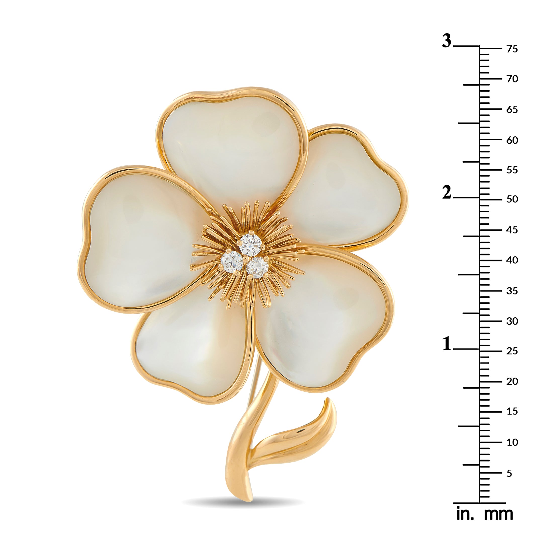 Van Cleef & Arpels Rose de Noël 18K Rose Gold 0.50ct Diamond and Mother of Pearl Brooch