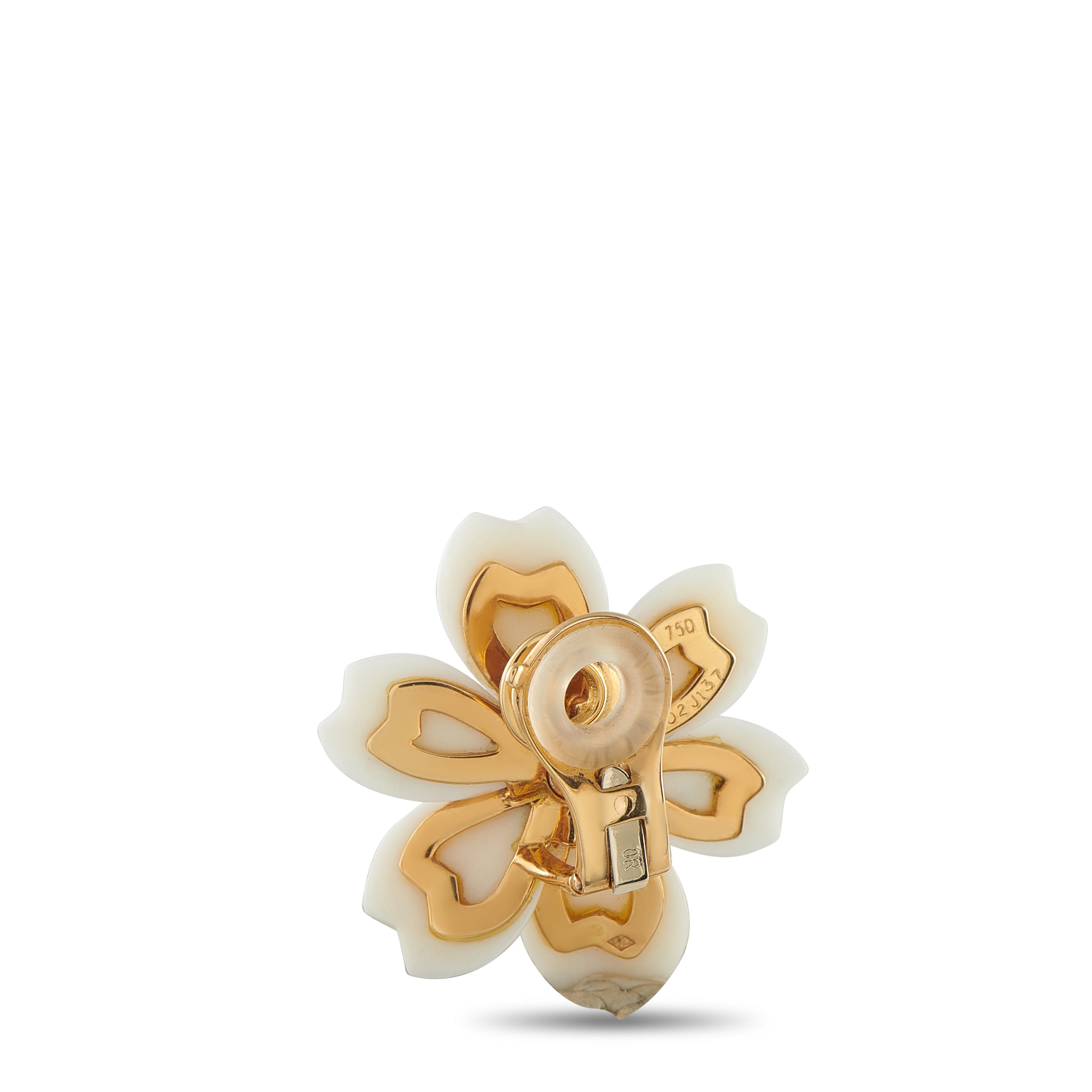 VAN CLEEF & ARPELS Van Cleef & Arpels Rose de Noel 18K Yellow Gold 0.97ct Diamond and White Coral Earrings