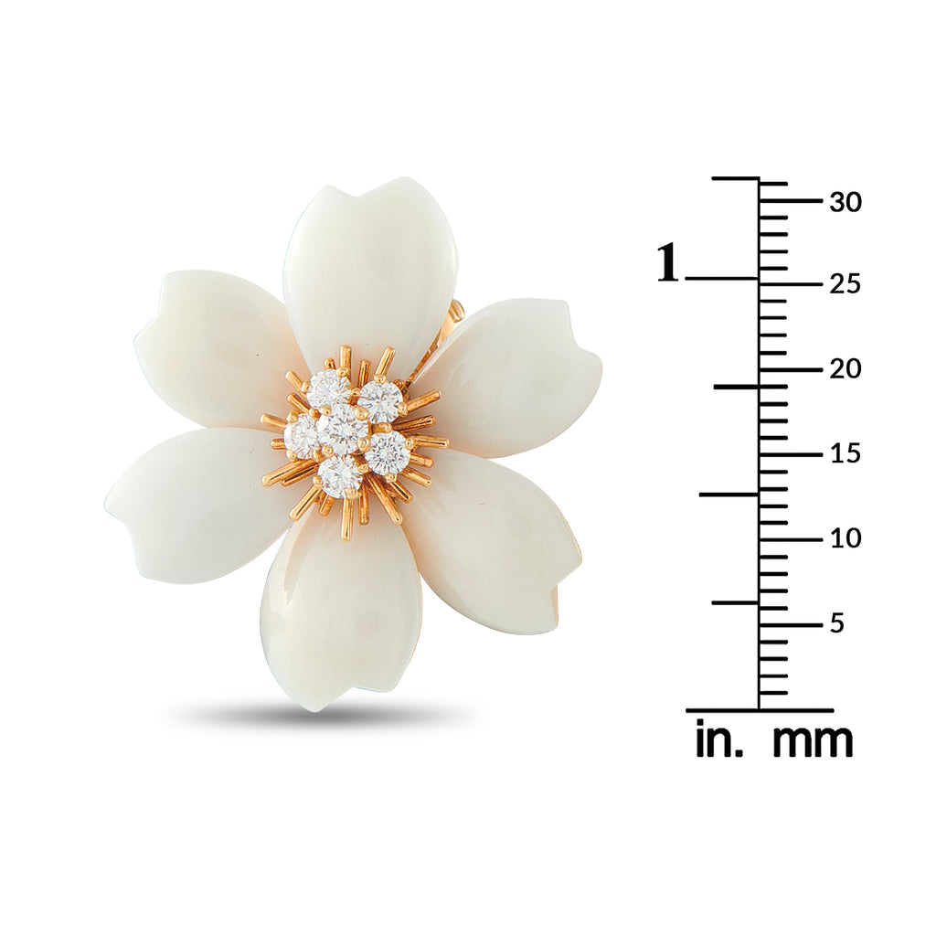VAN CLEEF & ARPELS Van Cleef & Arpels Rose de Noel 18K Yellow Gold 0.97ct Diamond and White Coral Earrings