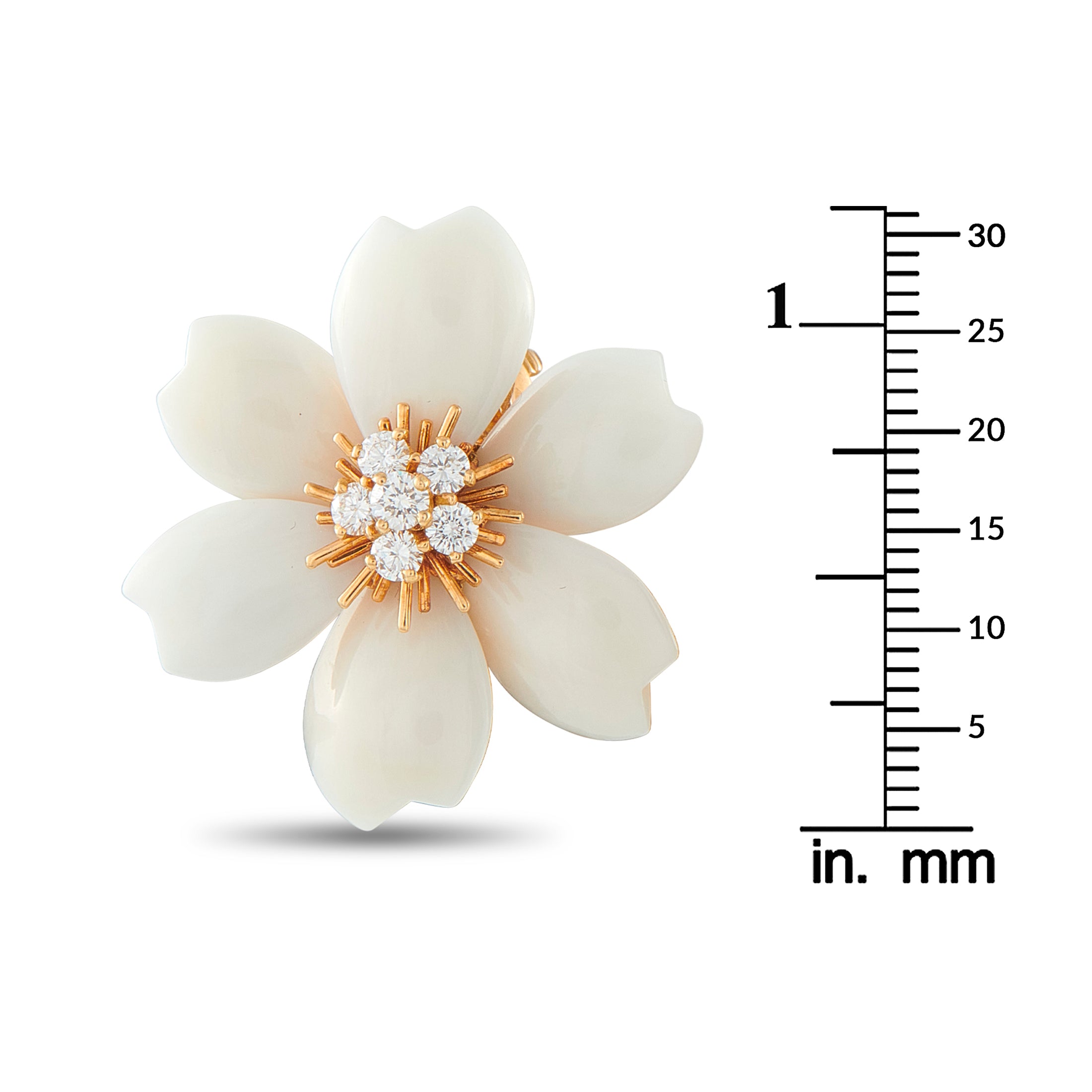 VAN CLEEF & ARPELS Van Cleef & Arpels Rose de Noel 18K Yellow Gold 0.97ct Diamond and White Coral Earrings