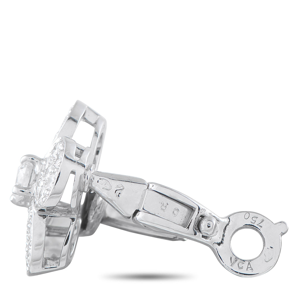 Van Cleef & Arpels Trefle 18K White Gold 1.75ct Diamond Earrings