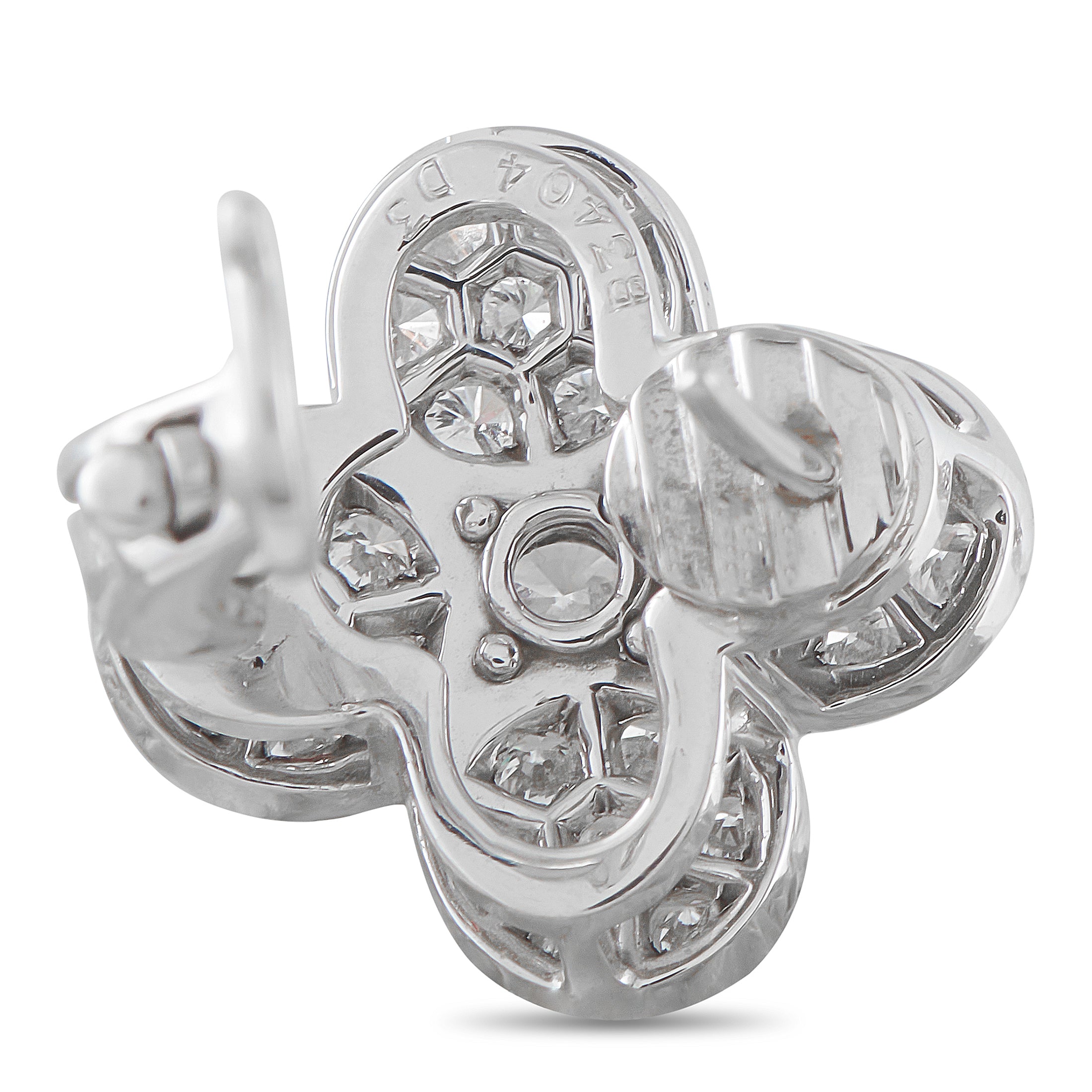 Van Cleef & Arpels Trefle 18K White Gold 1.75ct Diamond Earrings