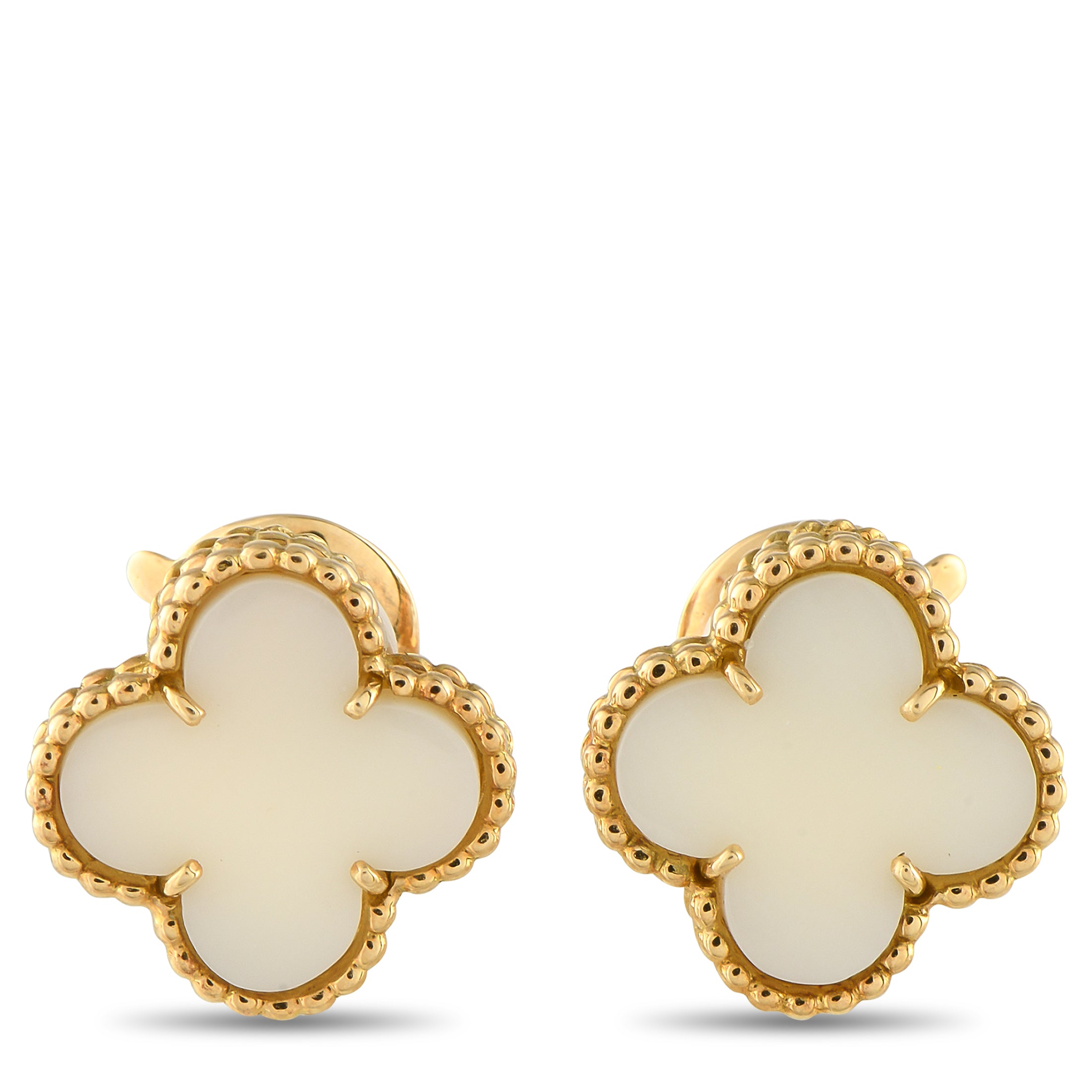 Van Cleef & Arpels Vintage Alhambra 18K Yellow Gold White Coral Clip-On Earrings