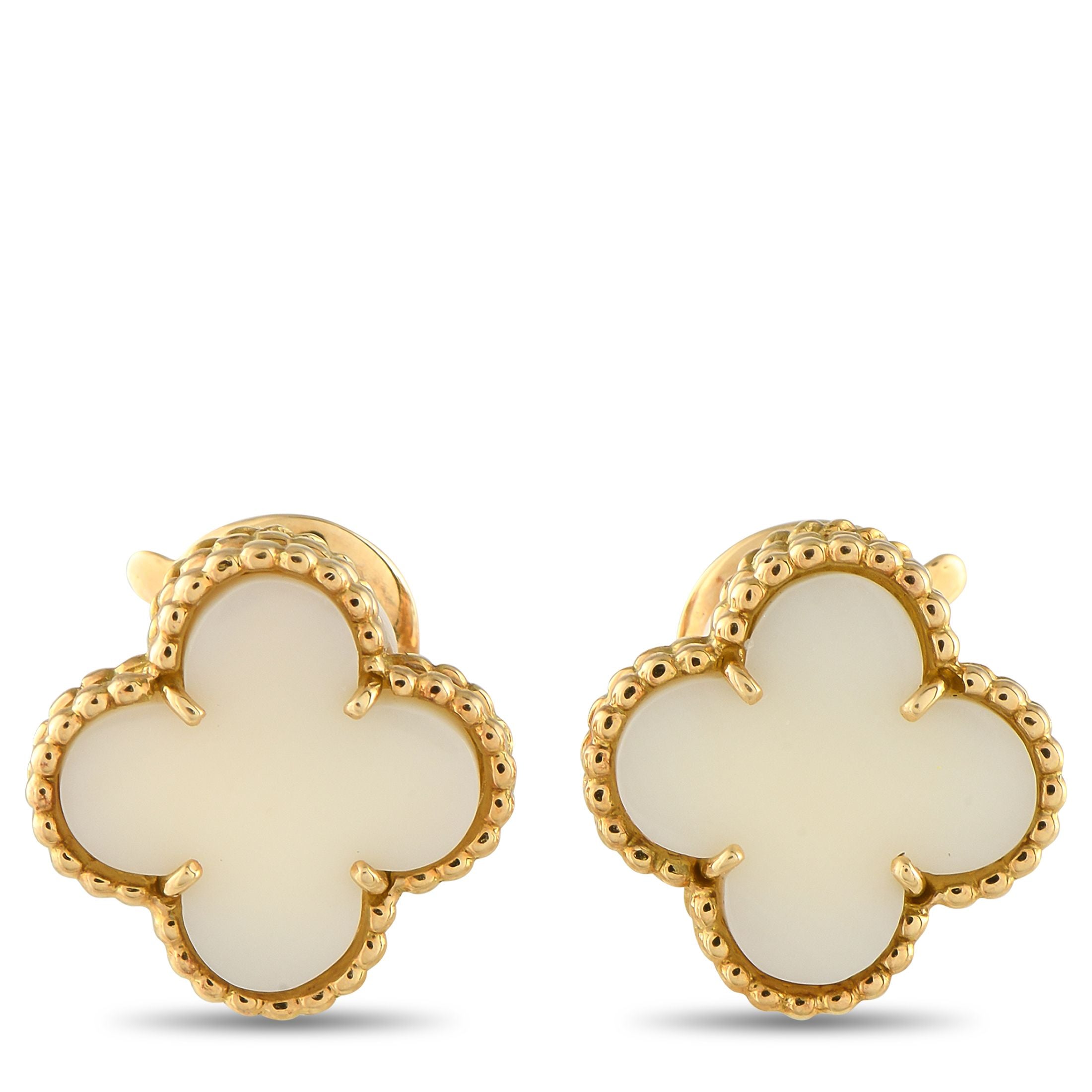 Van Cleef & ArpelsVan Cleef & Arpels Vintage Alhambra 18K Yellow Gold White Coral Clip-On Earrings VC06-061125 – Featuring Va