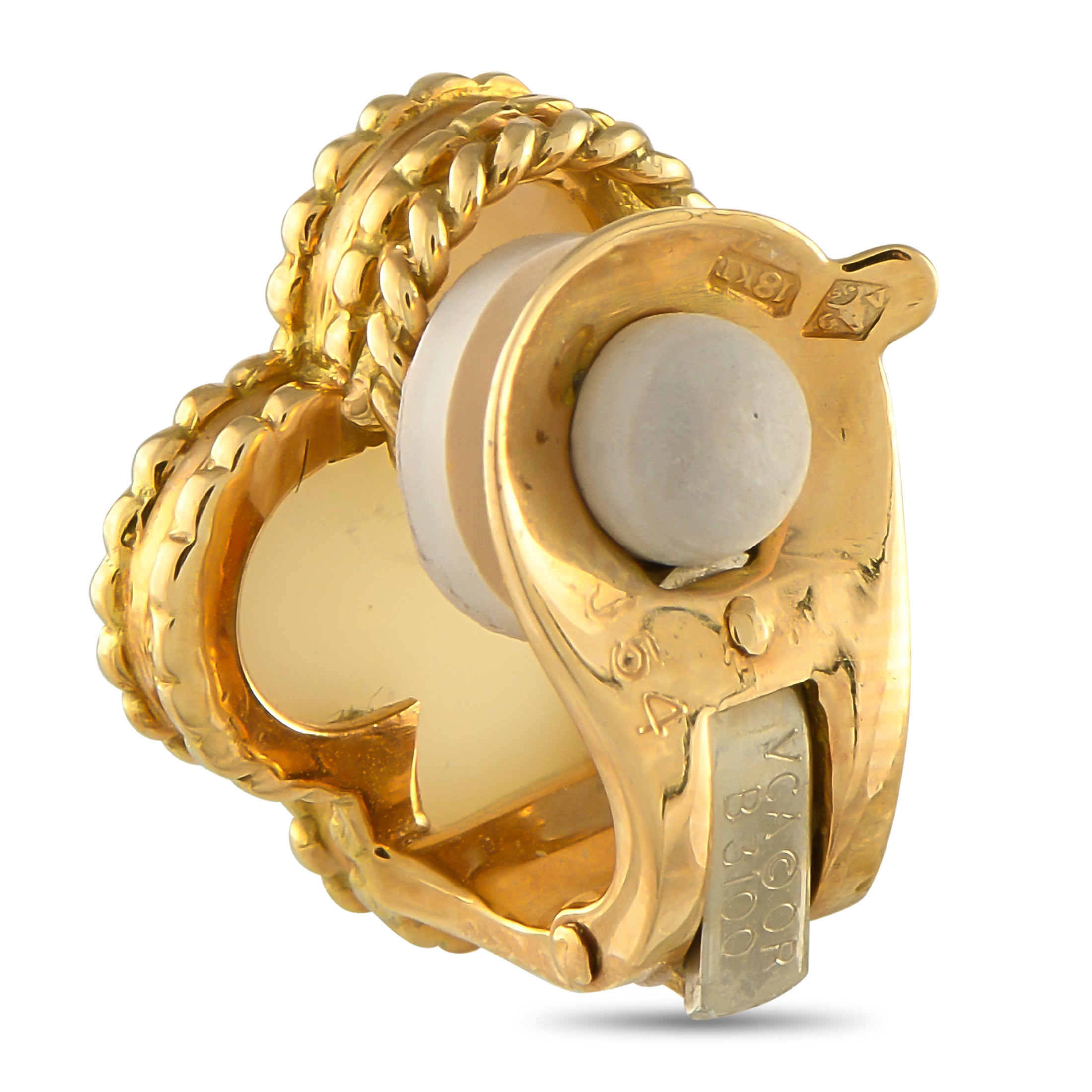 Van Cleef & Arpels Vintage Alhambra 18K Yellow Gold White Coral Clip-On Earrings