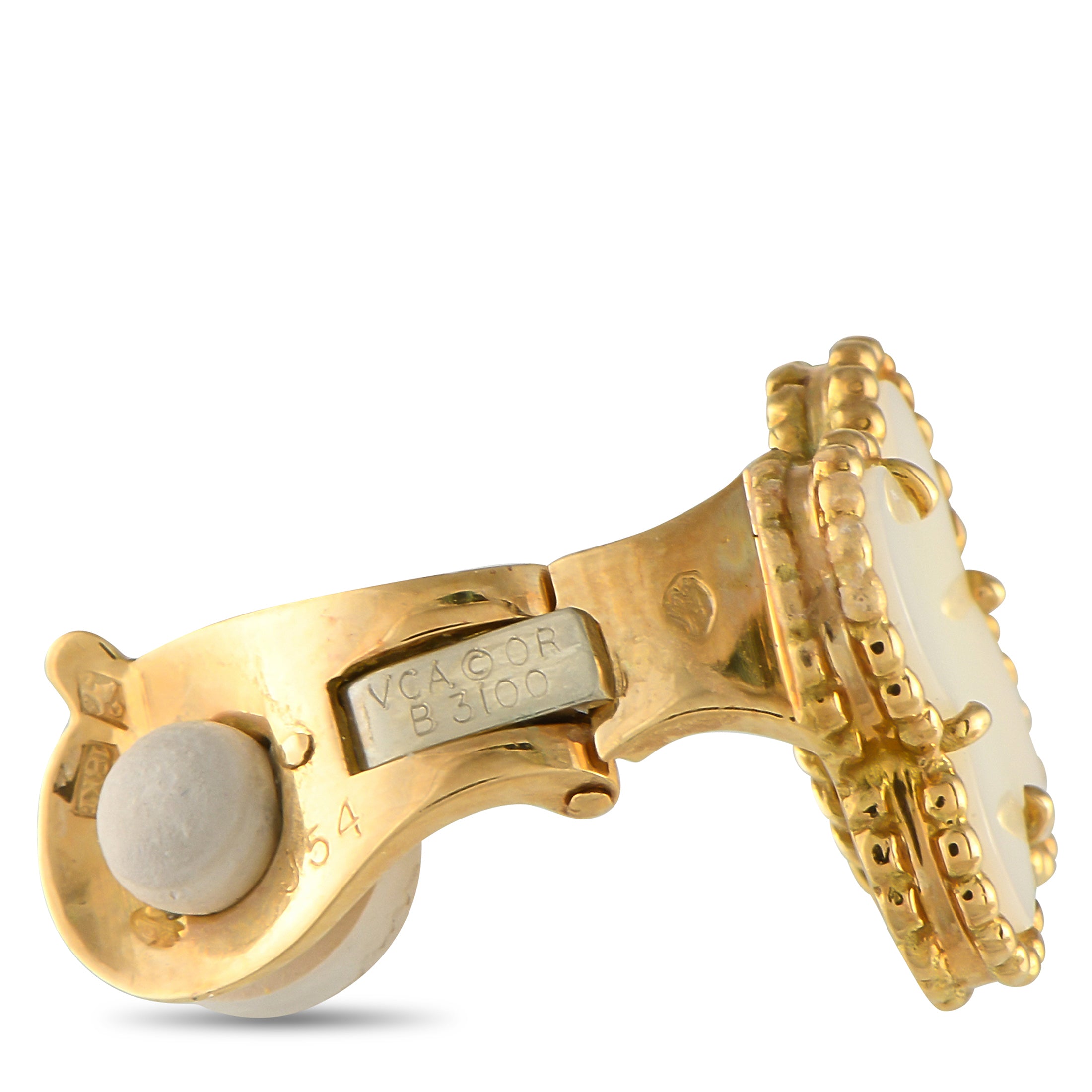 Van Cleef & Arpels Vintage Alhambra 18K Yellow Gold White Coral Clip-On Earrings