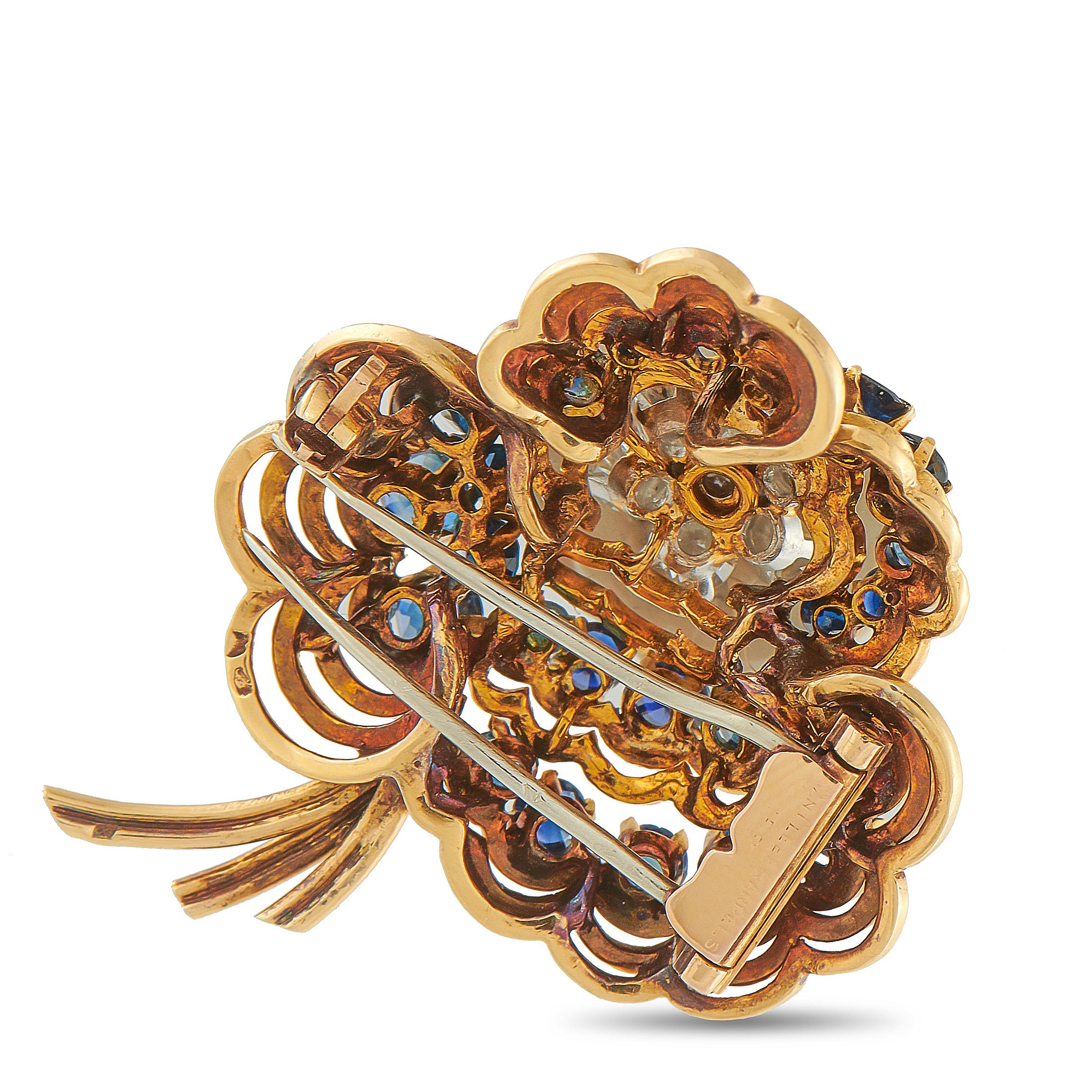 Van Cleef & ArpelsVan Cleef & Arpels Vintage 18K Yellow Gold 1.50ct Diamond and Sapphire Brooch