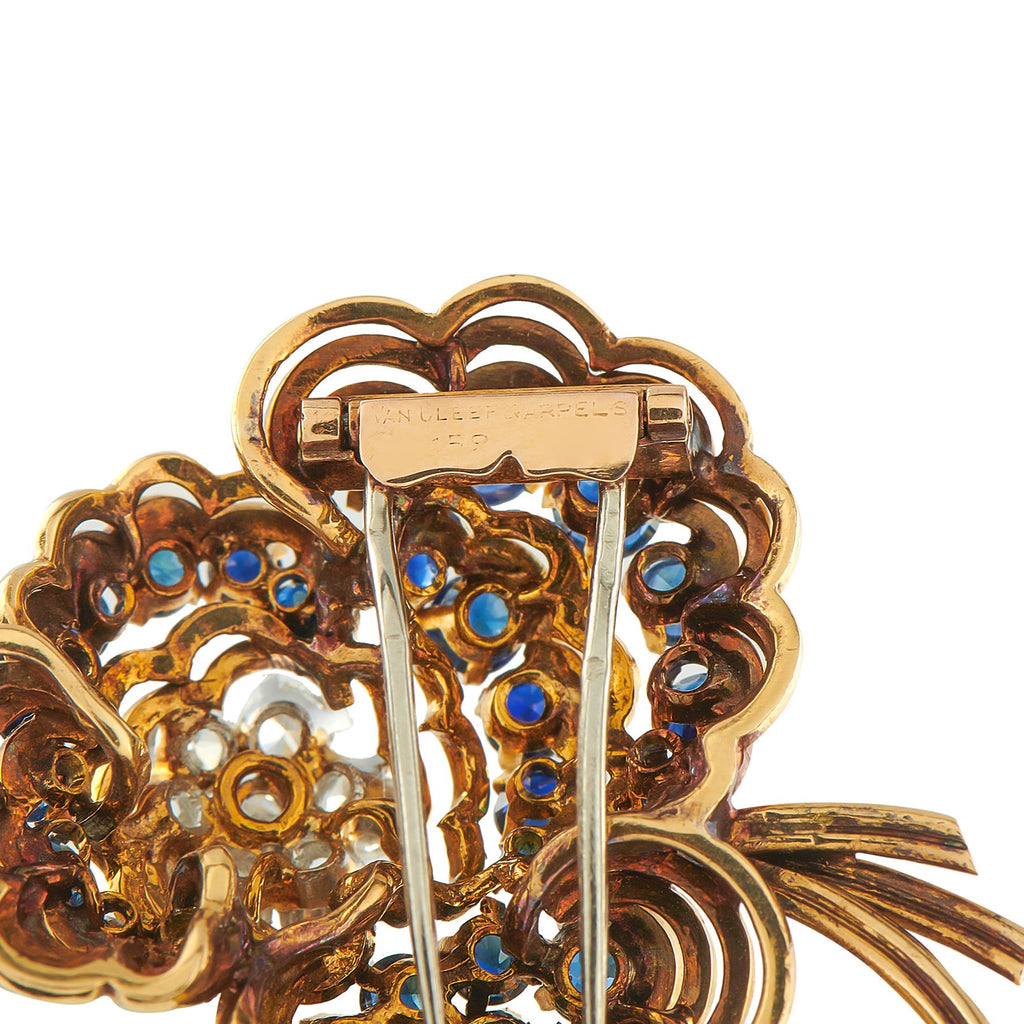Van Cleef & ArpelsVan Cleef & Arpels Vintage 18K Yellow Gold 1.50ct Diamond and Sapphire Brooch