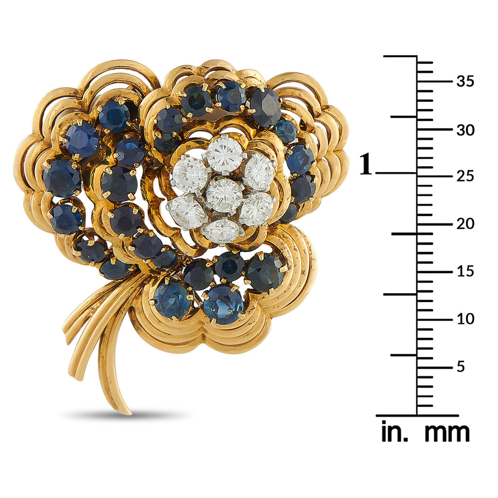 Van Cleef & ArpelsVan Cleef & Arpels Vintage 18K Yellow Gold 1.50ct Diamond and Sapphire Brooch