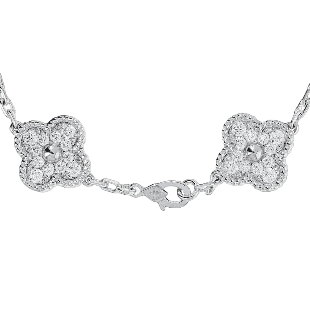 Van Cleef Vintage Alhambra Diamond 5 Motif White Gold Bracelet