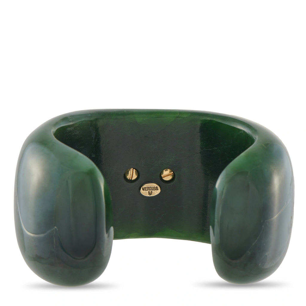 Verdura green nephrite cuff bracelet with gold-tone back logo detail