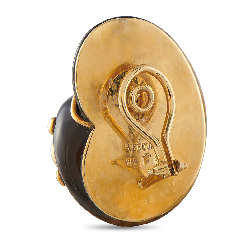 VERDURA Vintage 18K Yellow Gold Tiger’s Eye Snail Shell Earrings