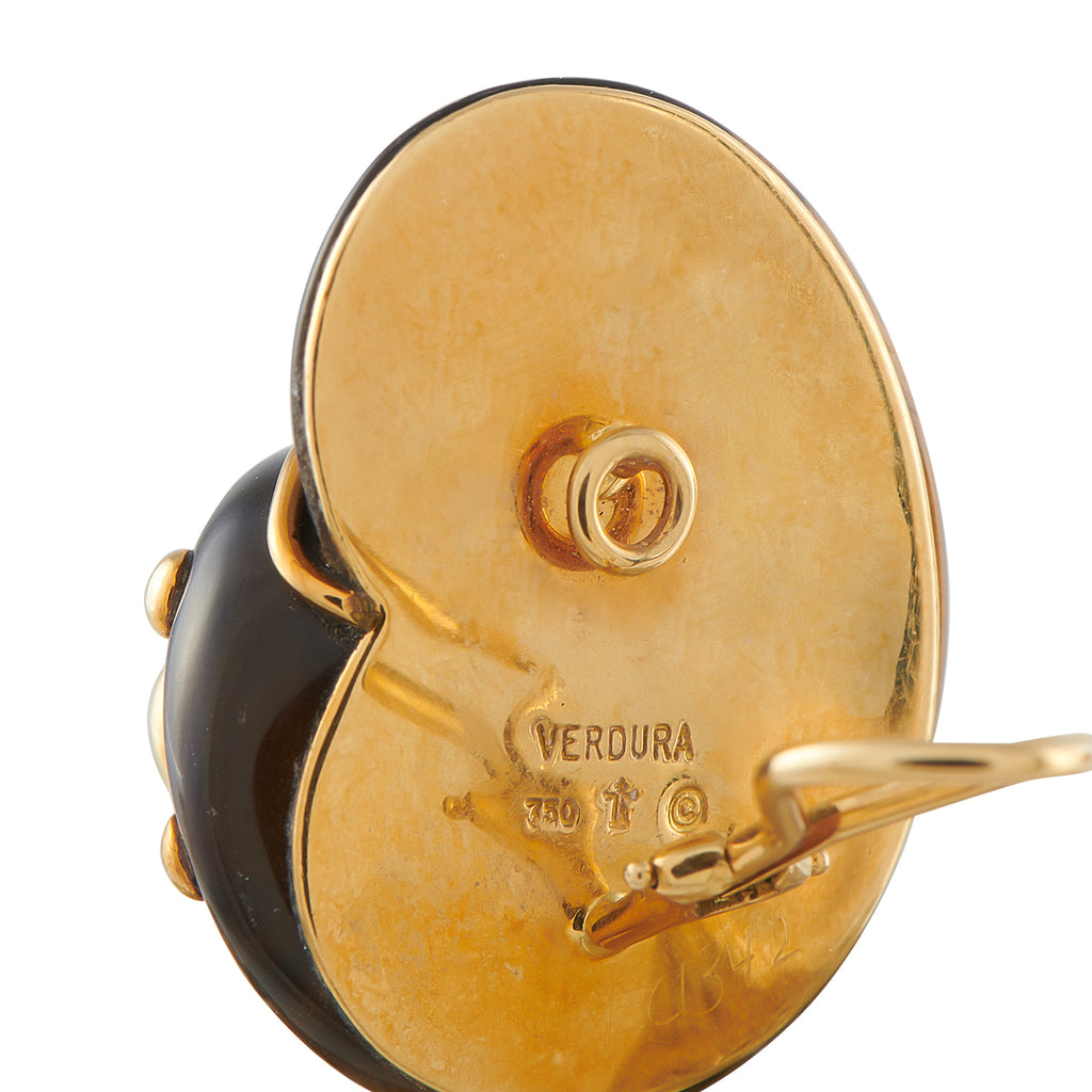 VERDURA Vintage 18K Yellow Gold Tiger’s Eye Snail Shell Earrings