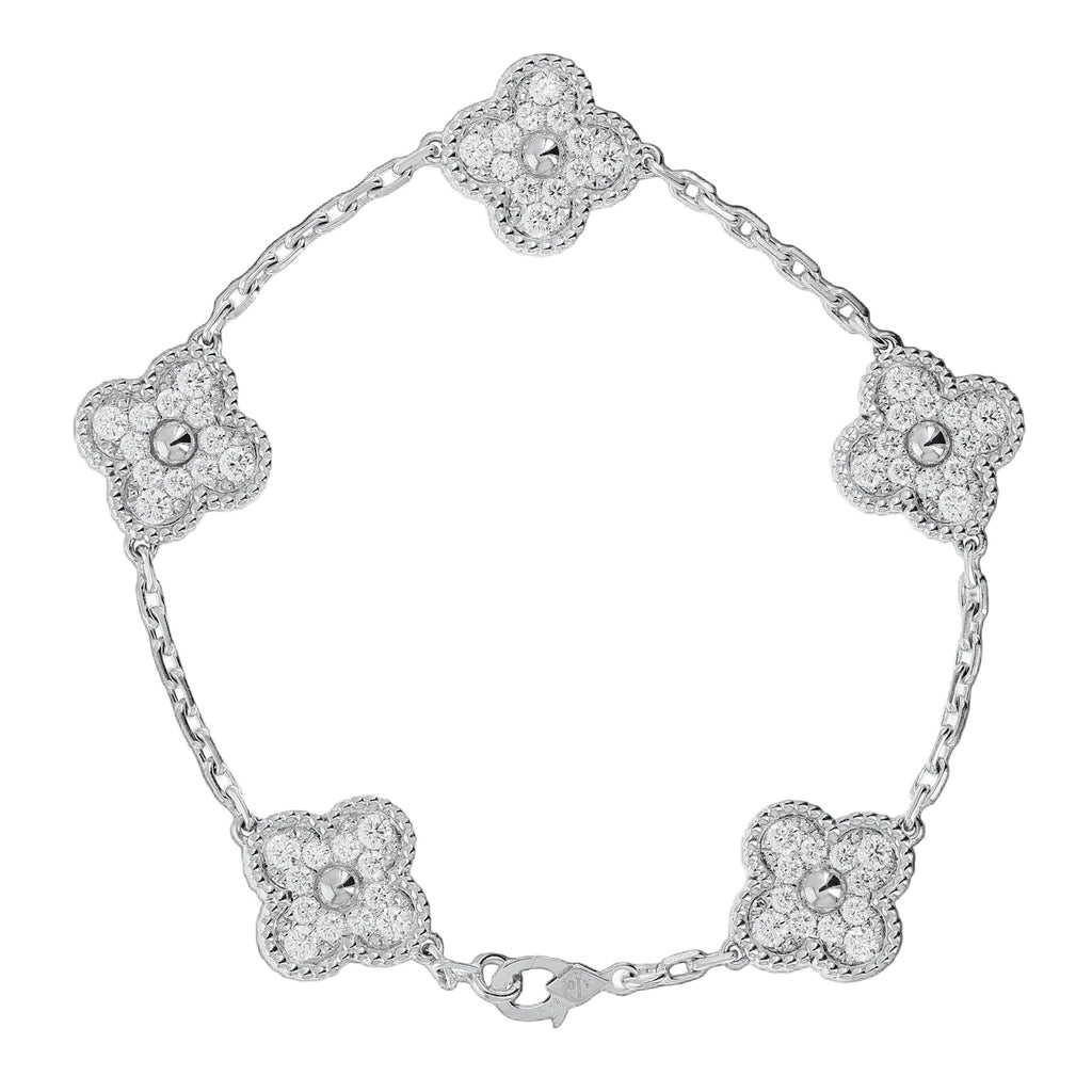 Van Cleef Vintage Alhambra Diamond 5 Motif White Gold Bracelet