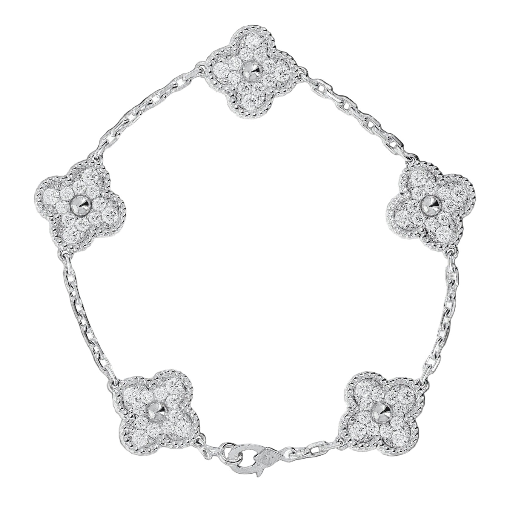 Van Cleef Vintage Alhambra Diamond 5 Motif White Gold Bracelet