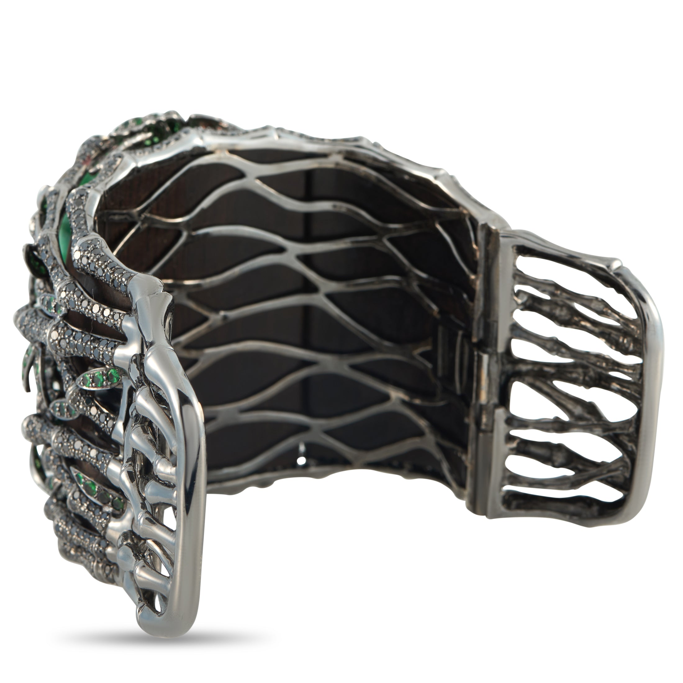 WENDY YUE 18K White Gold Diamond, Jade, and Tsavorite Cuff Bracelet