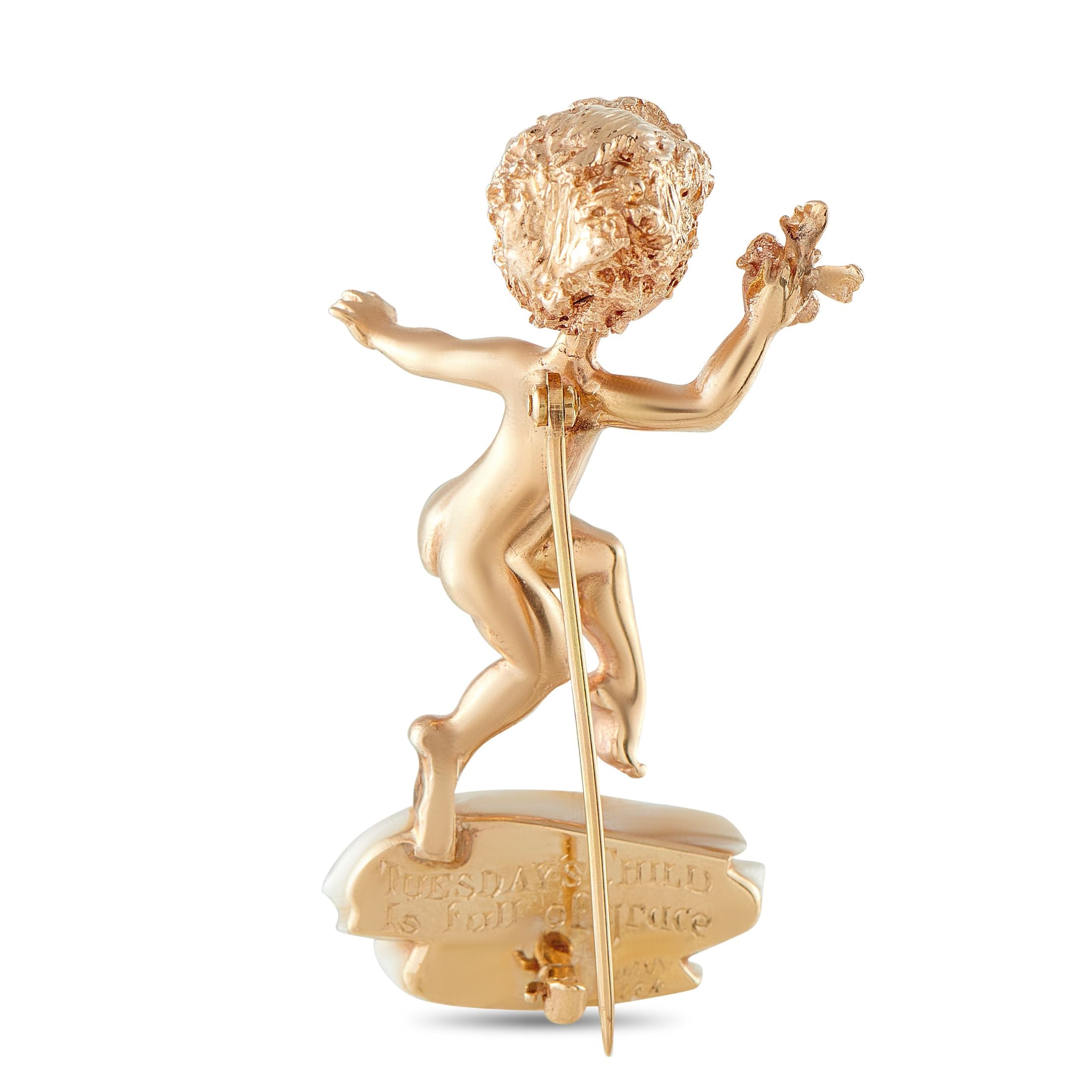 William Ruser Retro 14K Rose Gold Sapphire and Pearl Tuesday’s Child Cherub Brooch