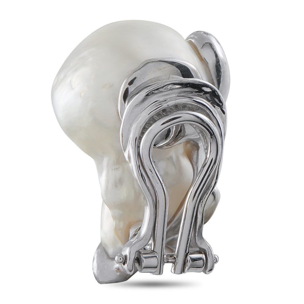 Yvel 18K White Gold 2.15ct Diamond and Baroque Pearl Earrings