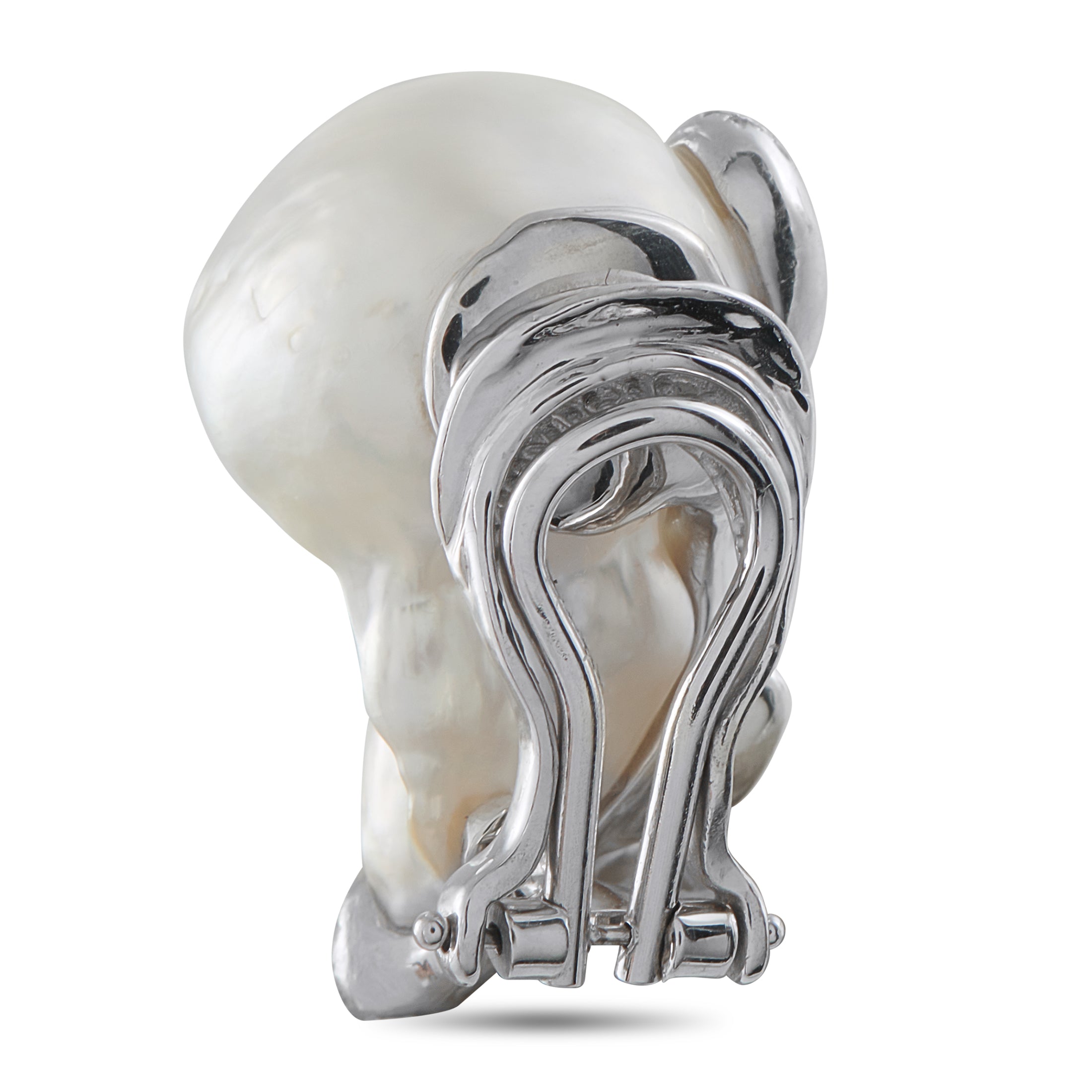 Yvel 18K White Gold 2.15ct Diamond and Baroque Pearl Earrings