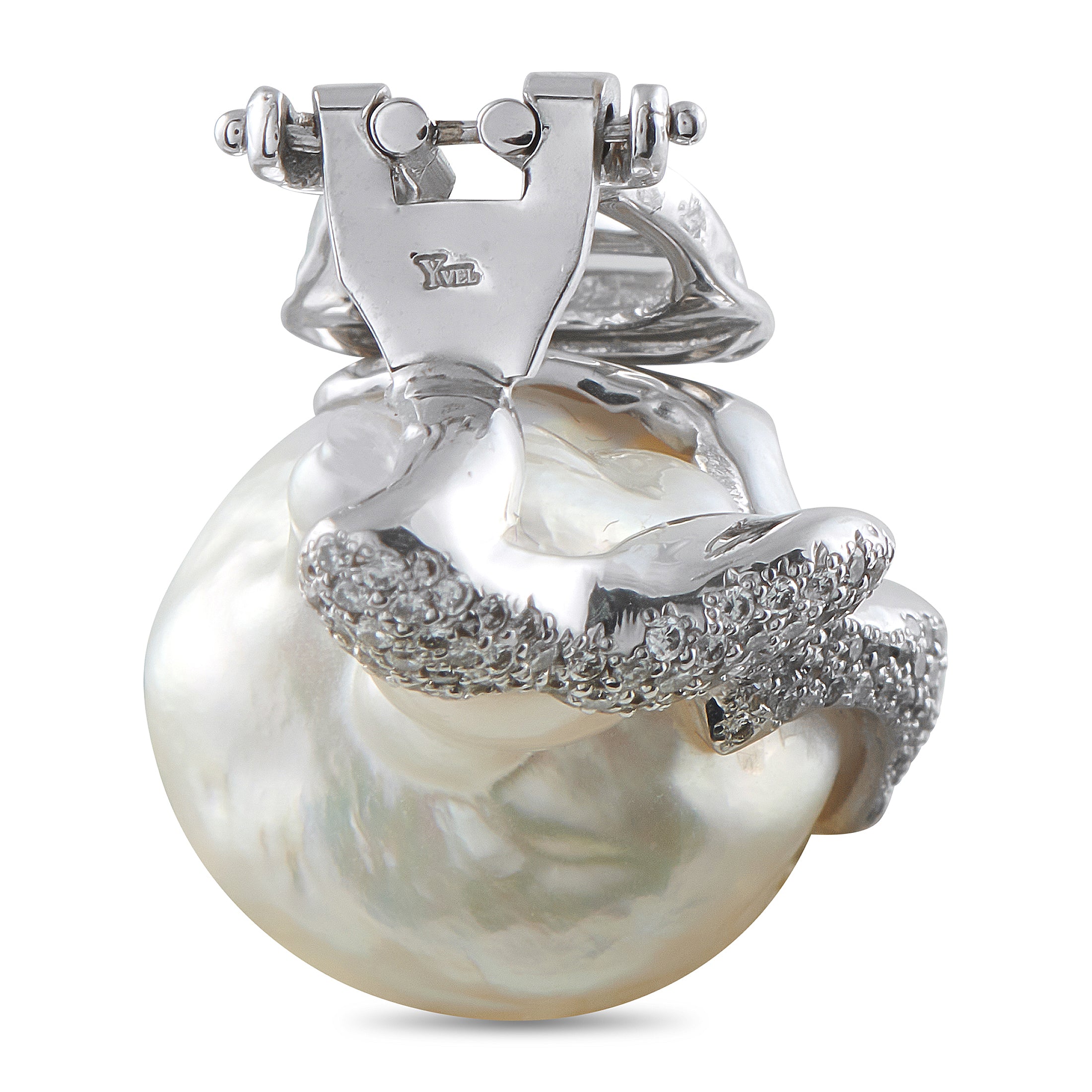 Yvel 18K White Gold 2.15ct Diamond and Baroque Pearl Earrings