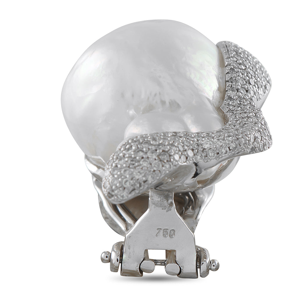 Yvel 18K White Gold 2.15ct Diamond and Baroque Pearl Earrings