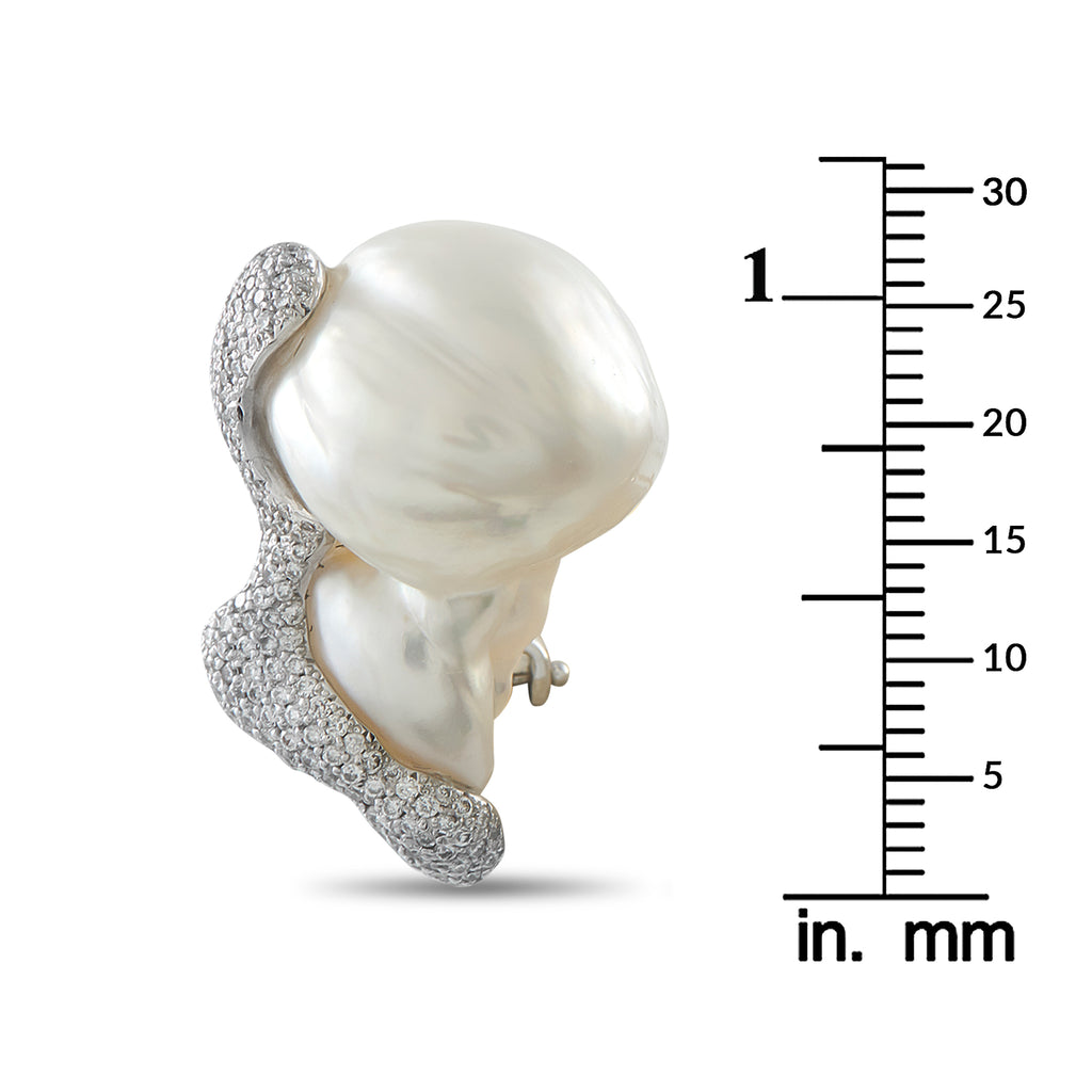 Yvel 18K White Gold 2.15ct Diamond and Baroque Pearl Earrings