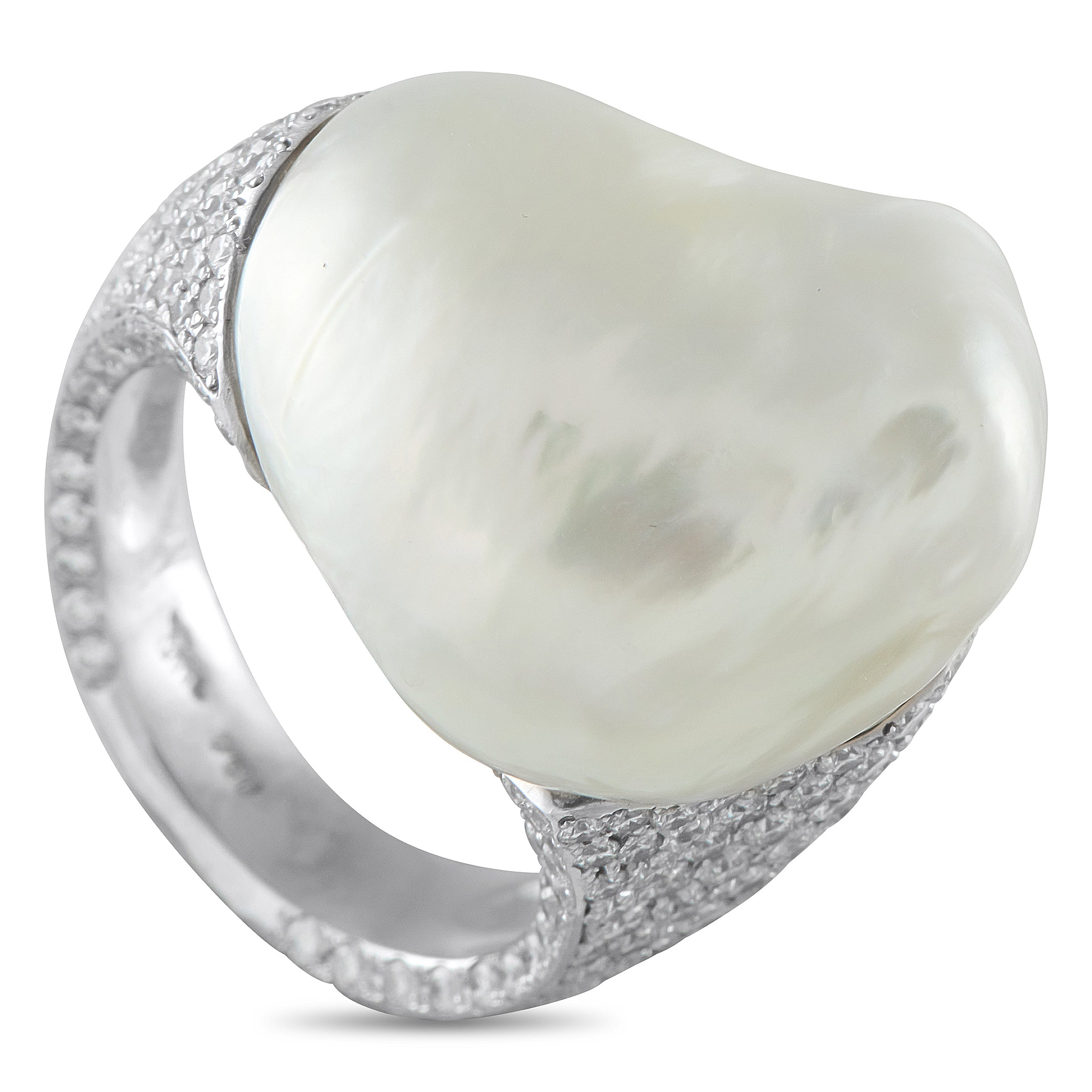Yvel 18K White Gold 3.20ct Diamond and Baroque Pearl Ring – This Yvel ring is simply unforgettable