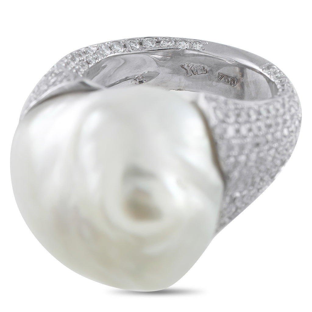 Yvel 18K White Gold 3.20ct Diamond and Baroque Pearl Ring