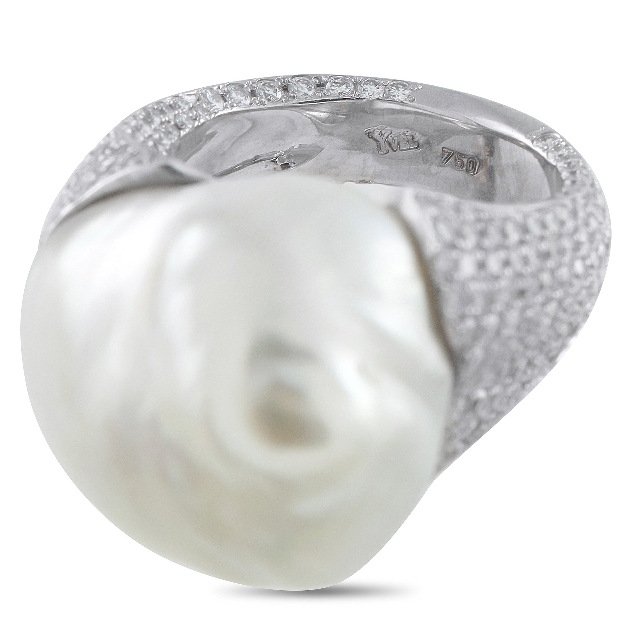 Yvel 18K White Gold 3.20ct Diamond and Baroque Pearl Ring