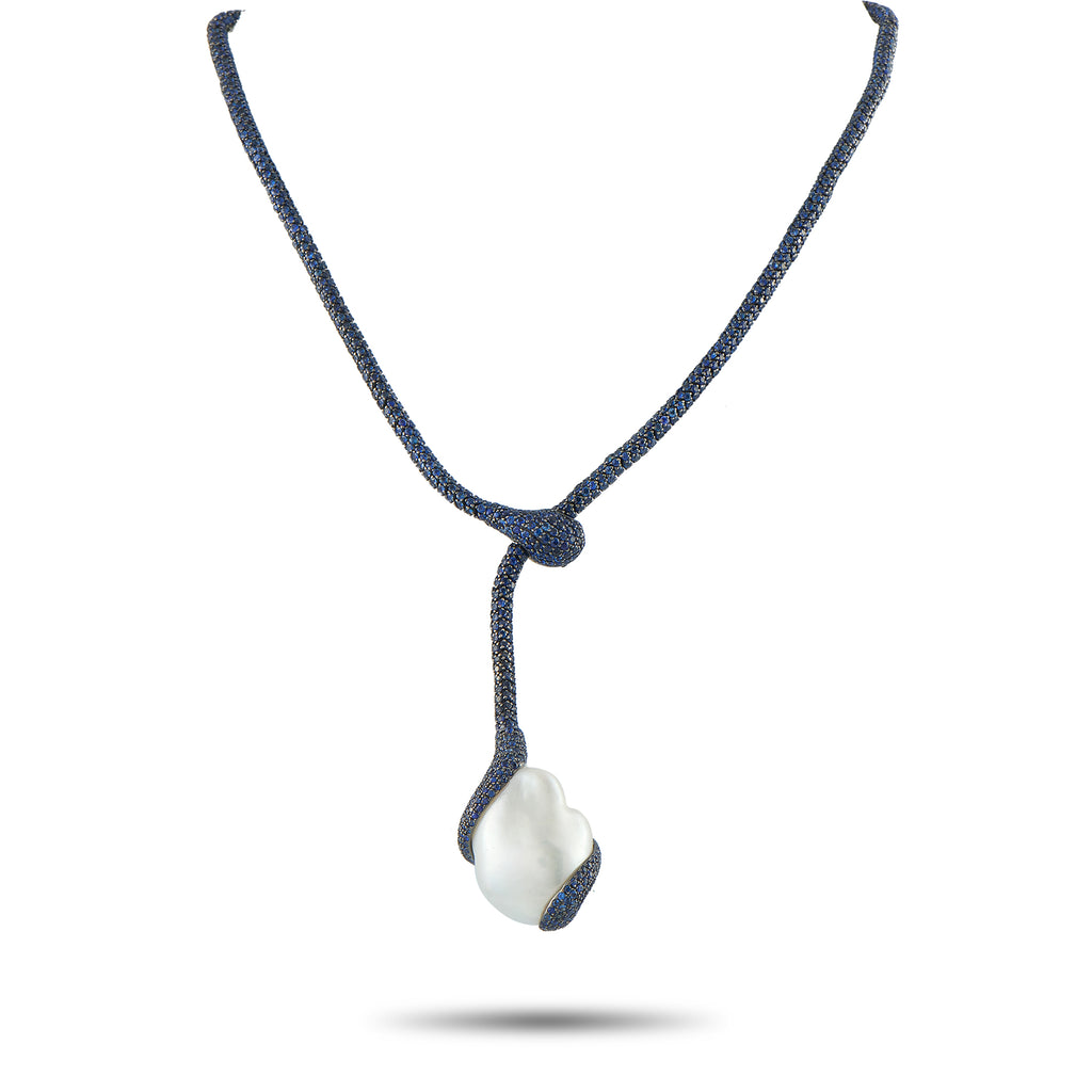 Yvel 18K White Gold Sapphire and Baroque Pearl Lariat Necklace – This Yvel necklace is endlessly captivating