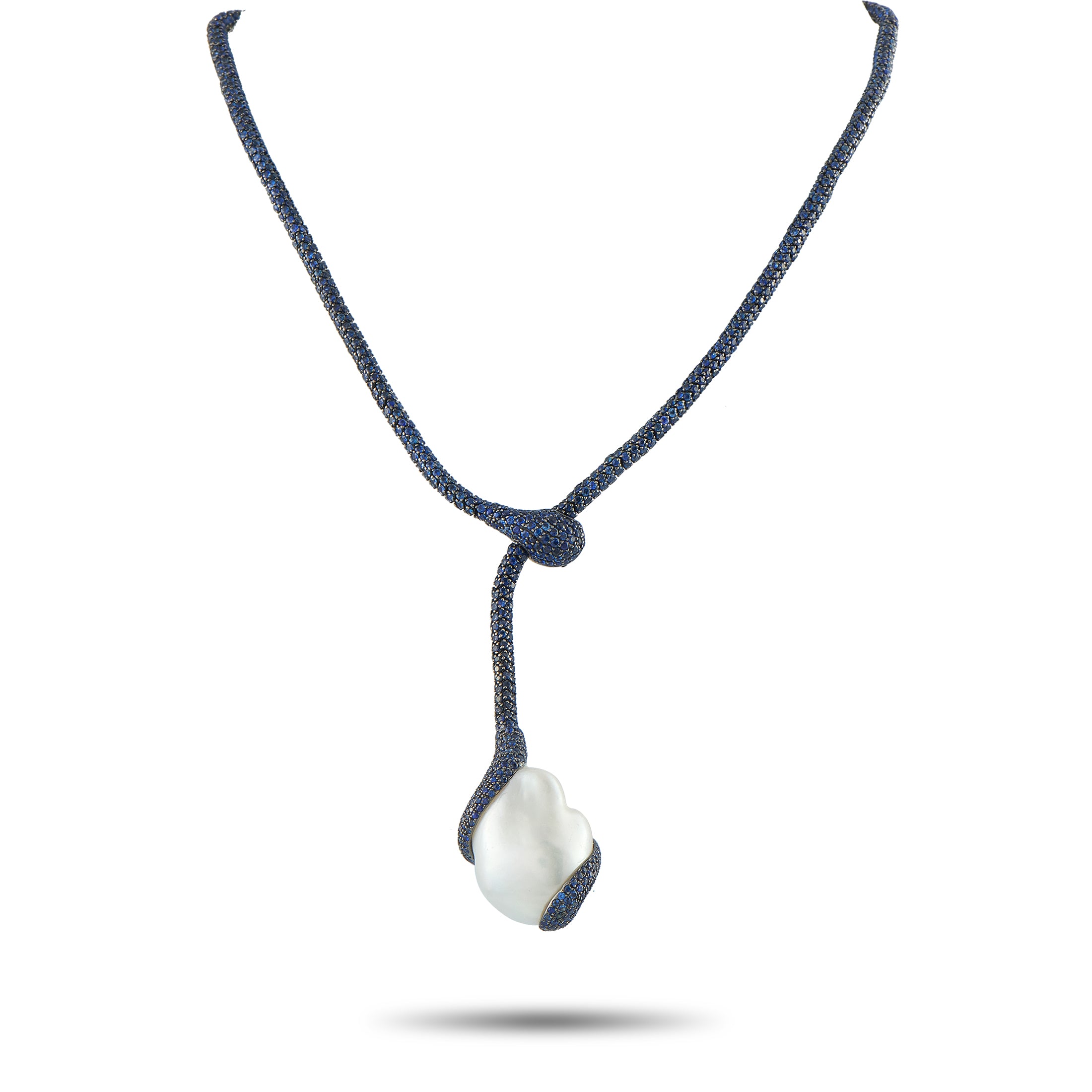 Yvel 18K White Gold Sapphire and Baroque Pearl Lariat Necklace – This Yvel necklace is endlessly captivating