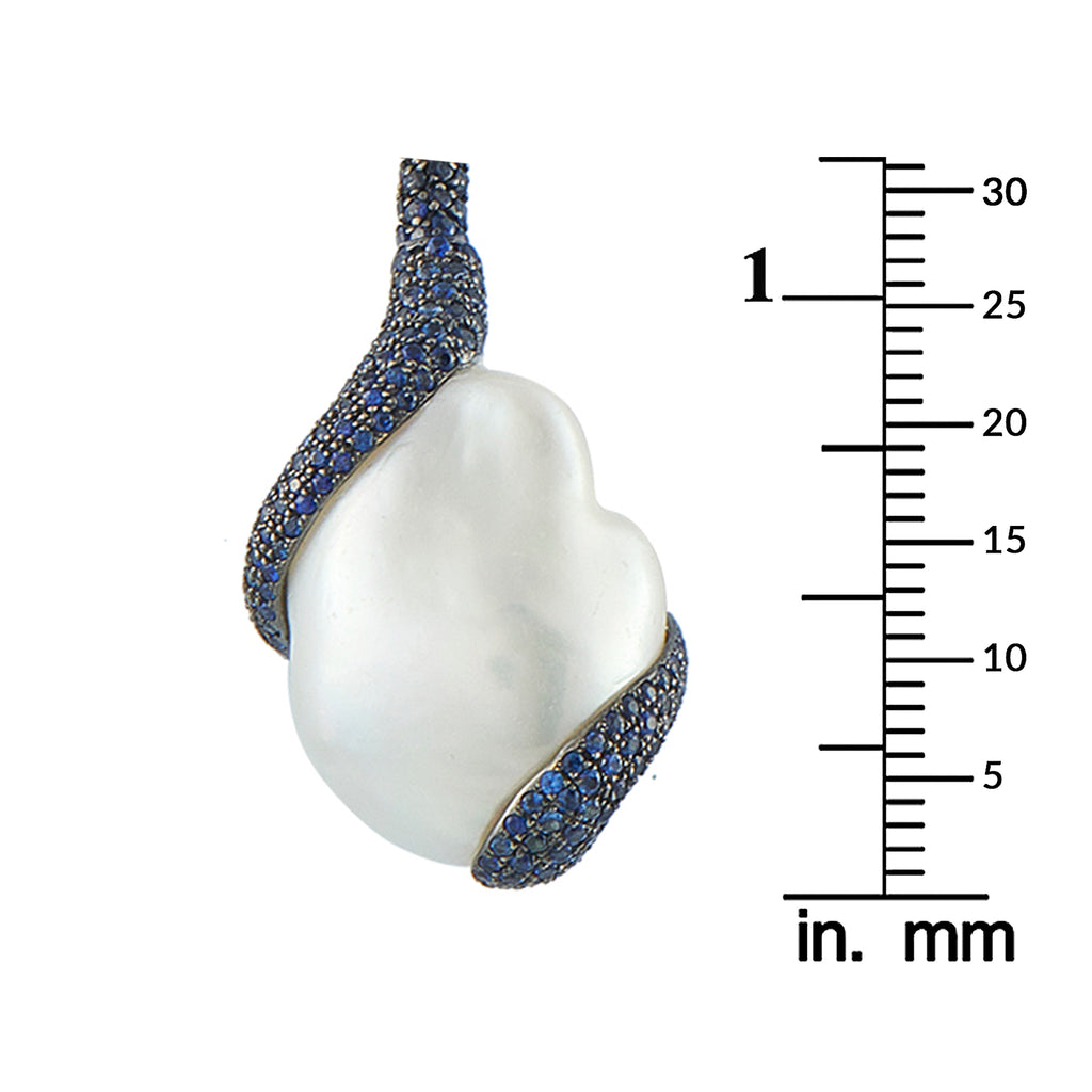 Yvel 18K White Gold Sapphire and Baroque Pearl Lariat Necklace