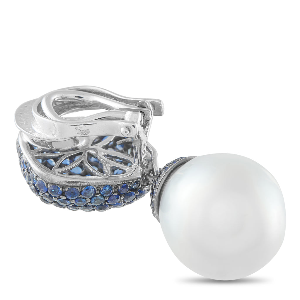 Yvel 18K White Gold 7.0ct Sapphire and Pearl Earrings