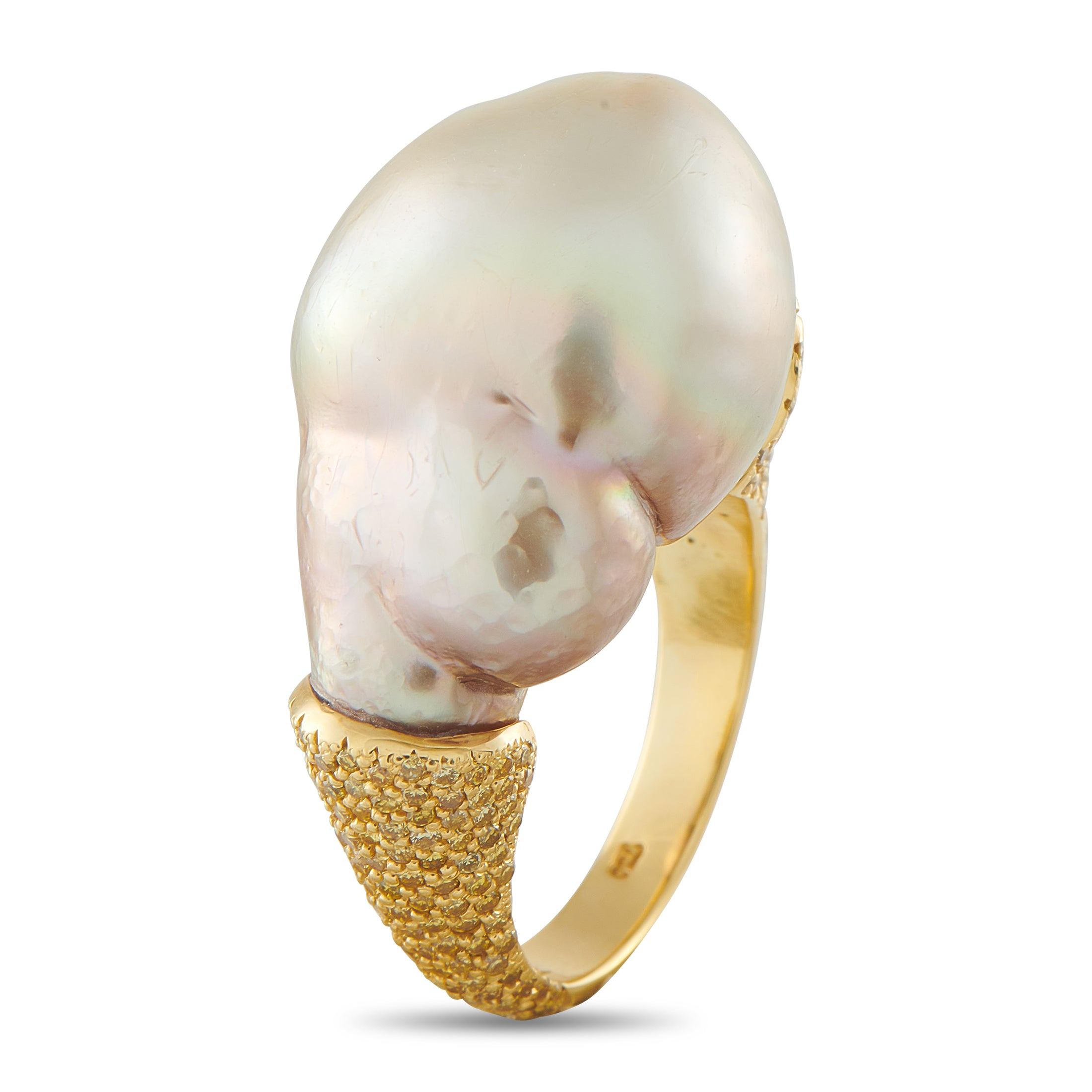 Yvel 18K Yellow Gold 1.90ct Diamond and Baroque Pearl Ring