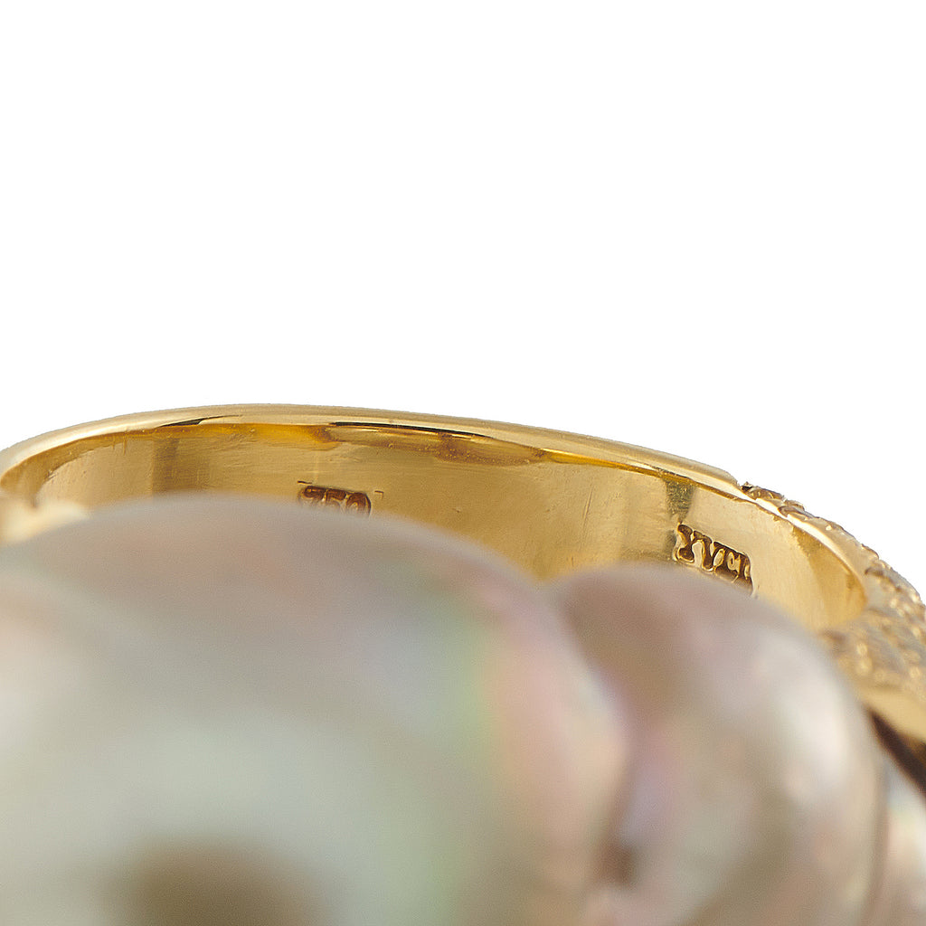 Yvel 18K Yellow Gold 1.90ct Diamond and Baroque Pearl Ring