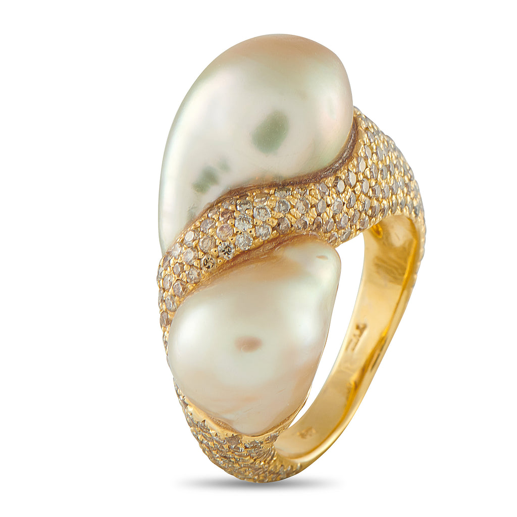 Yvel 18K Yellow Gold 2.0ct Diamond and Baroque Pearl Ring