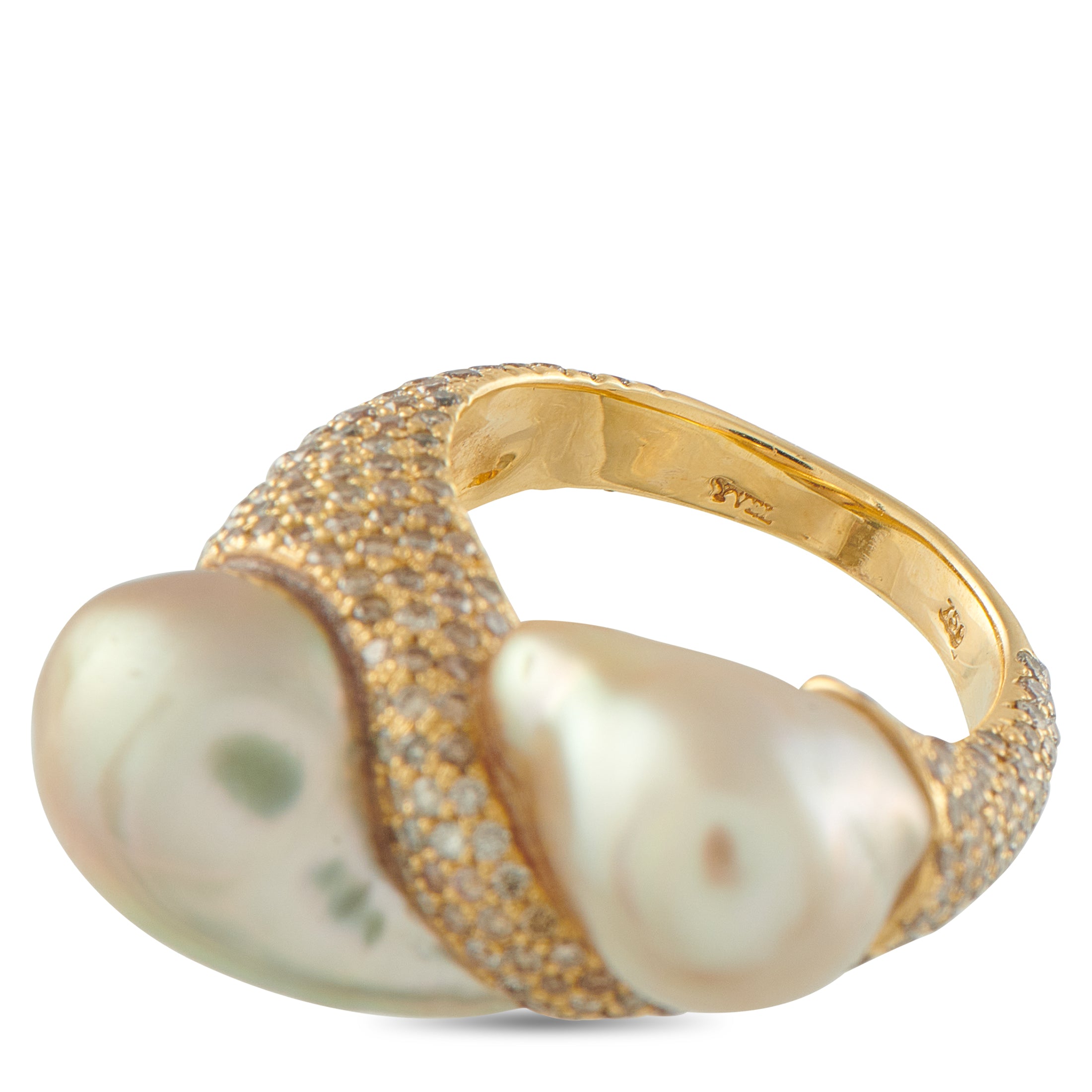 Yvel 18K Yellow Gold 2.0ct Diamond and Baroque Pearl Ring