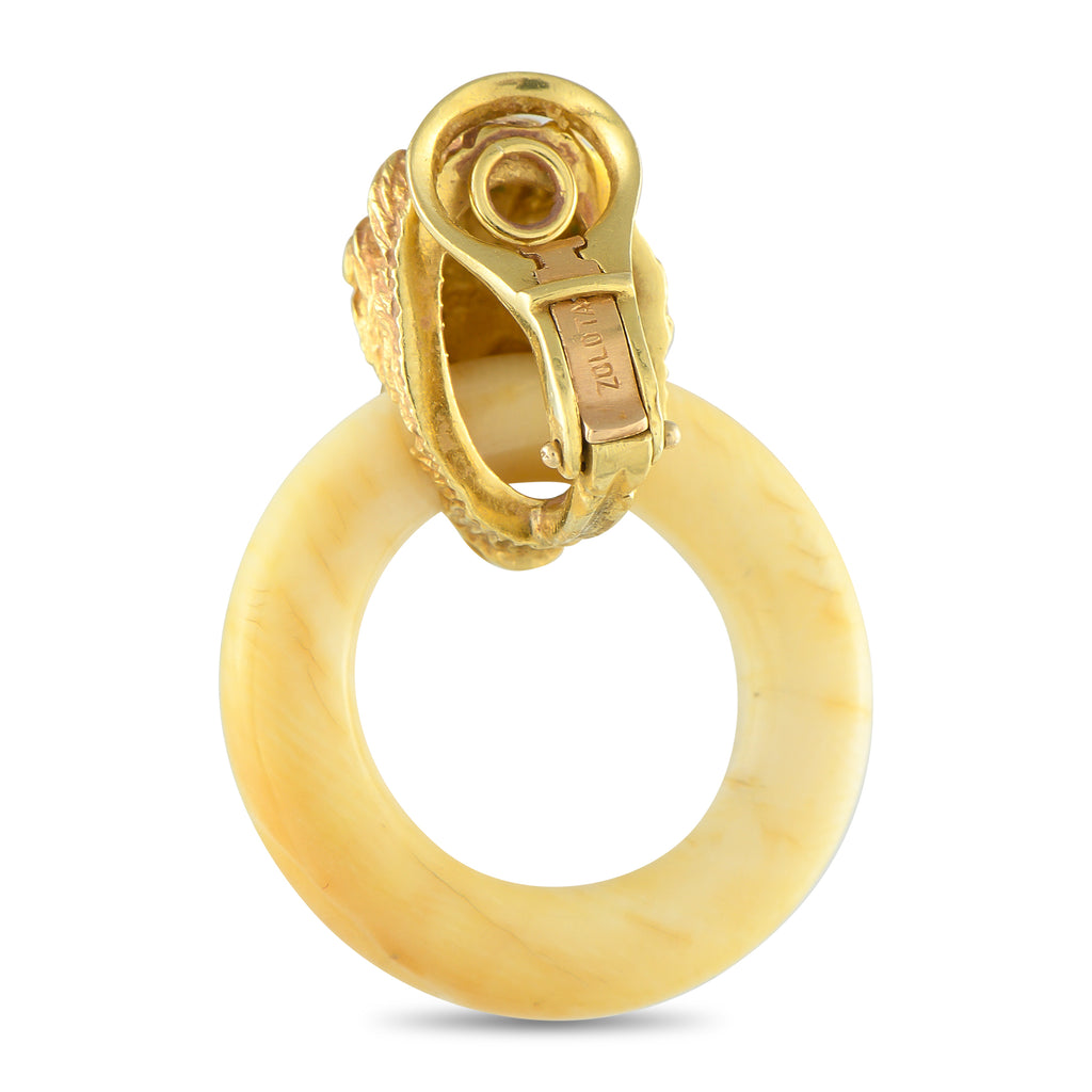 Zolotas Heritage 18K Yellow Gold White Agate Earrings