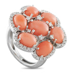 Zydo 18K White Gold 0.50ct Diamond and Coral Ring