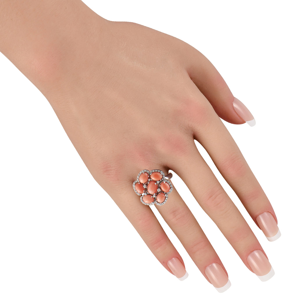 Zydo 18K White Gold 0.50ct Diamond and Coral Ring