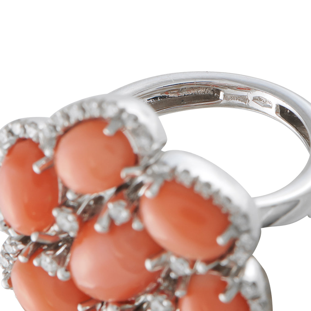 Zydo 18K White Gold 0.50ct Diamond and Coral Ring