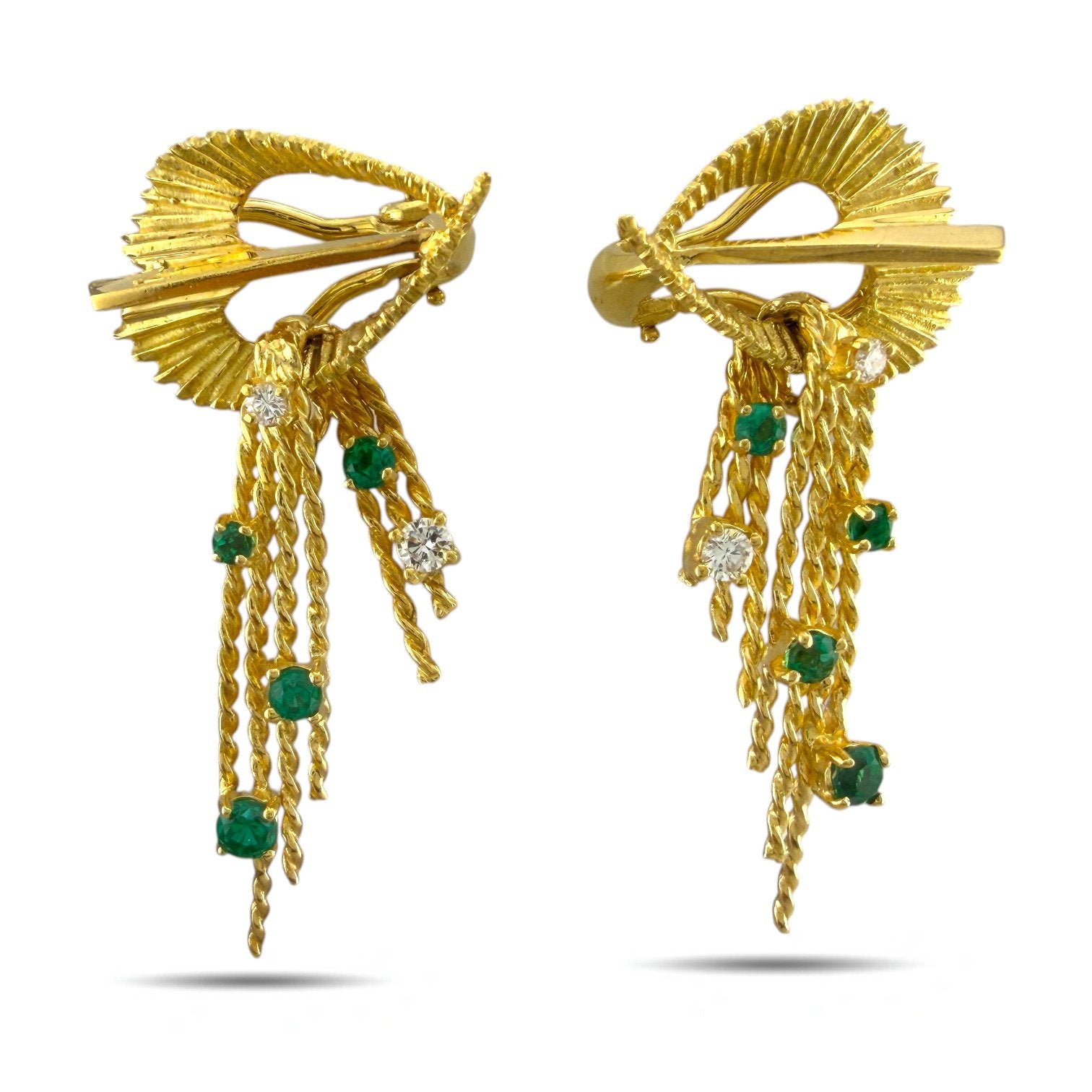 18K Yellow Gold Emerald and Diamond Clip-On Earrings