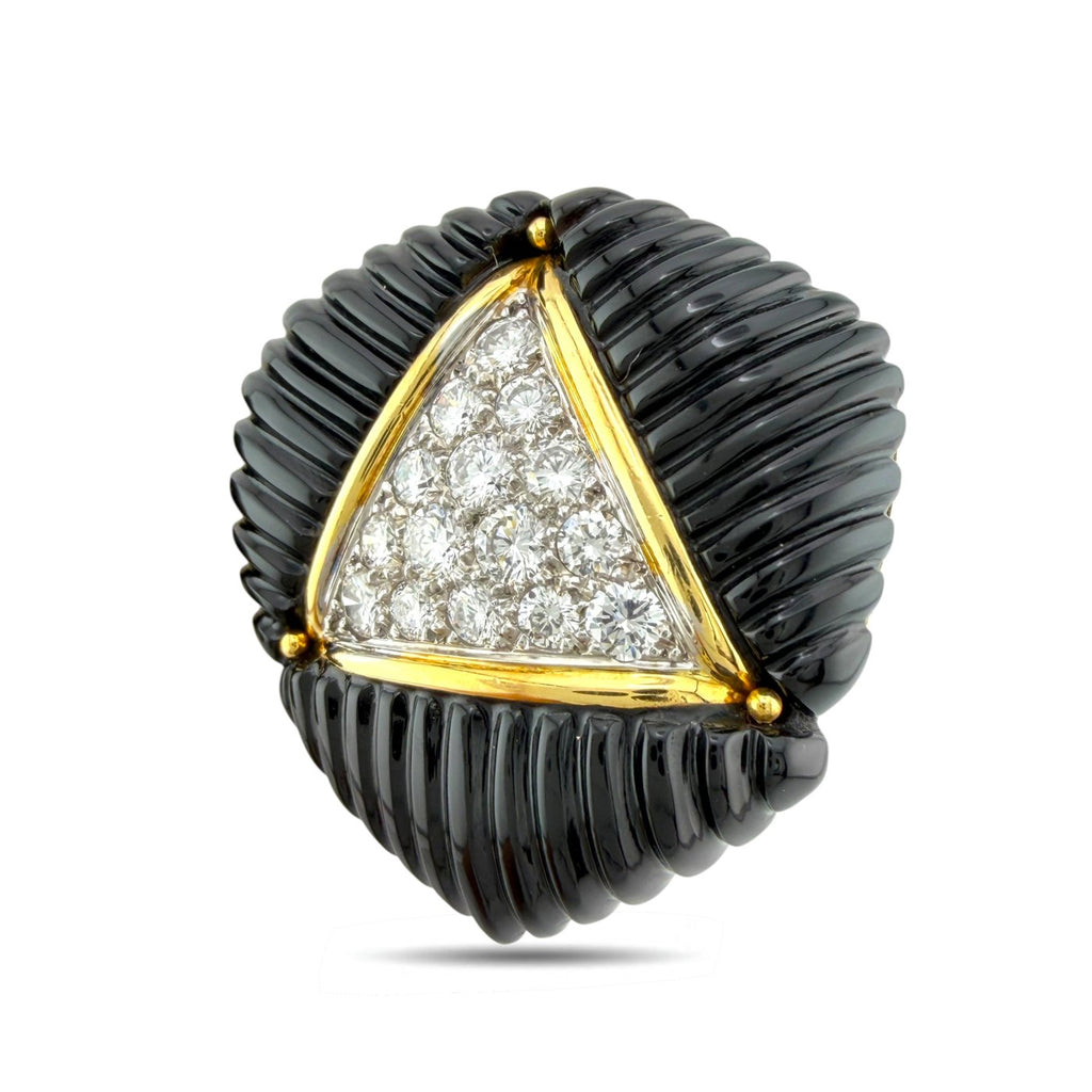 18K Yellow Gold and 2ct Diamond Black Onyx Earrings