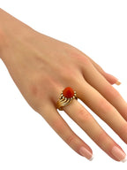 14K Yellow Gold Ring with Red Coral Cabochon