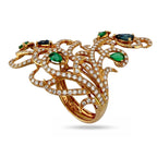 18K Rose Gold 1.92ct Diamond, Emerald and Blue Sapphire Branch Ring