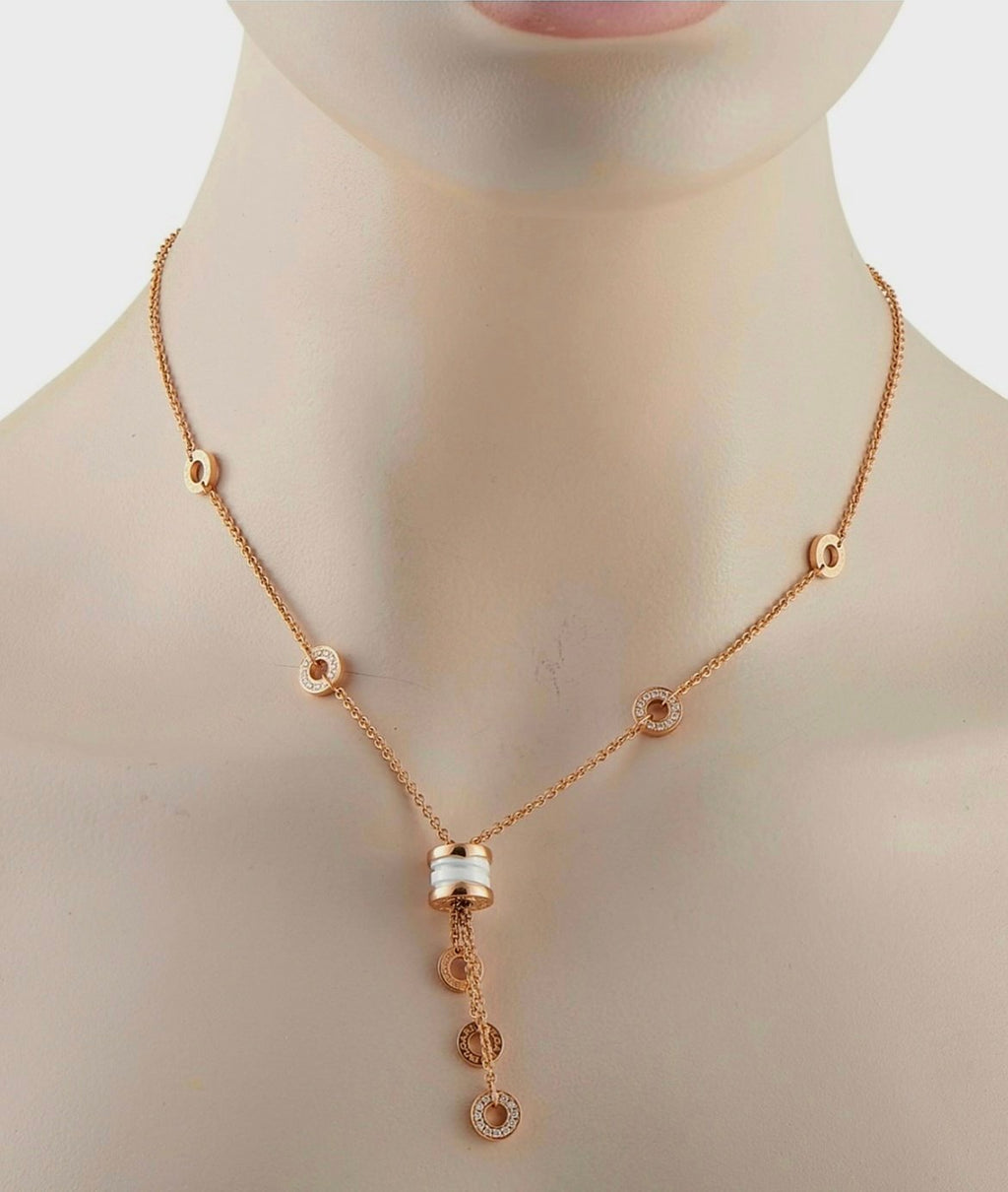 Bvlgari B.zero1 18K Rose Gold Diamond and White Ceramic Tassel Lavalier Necklace